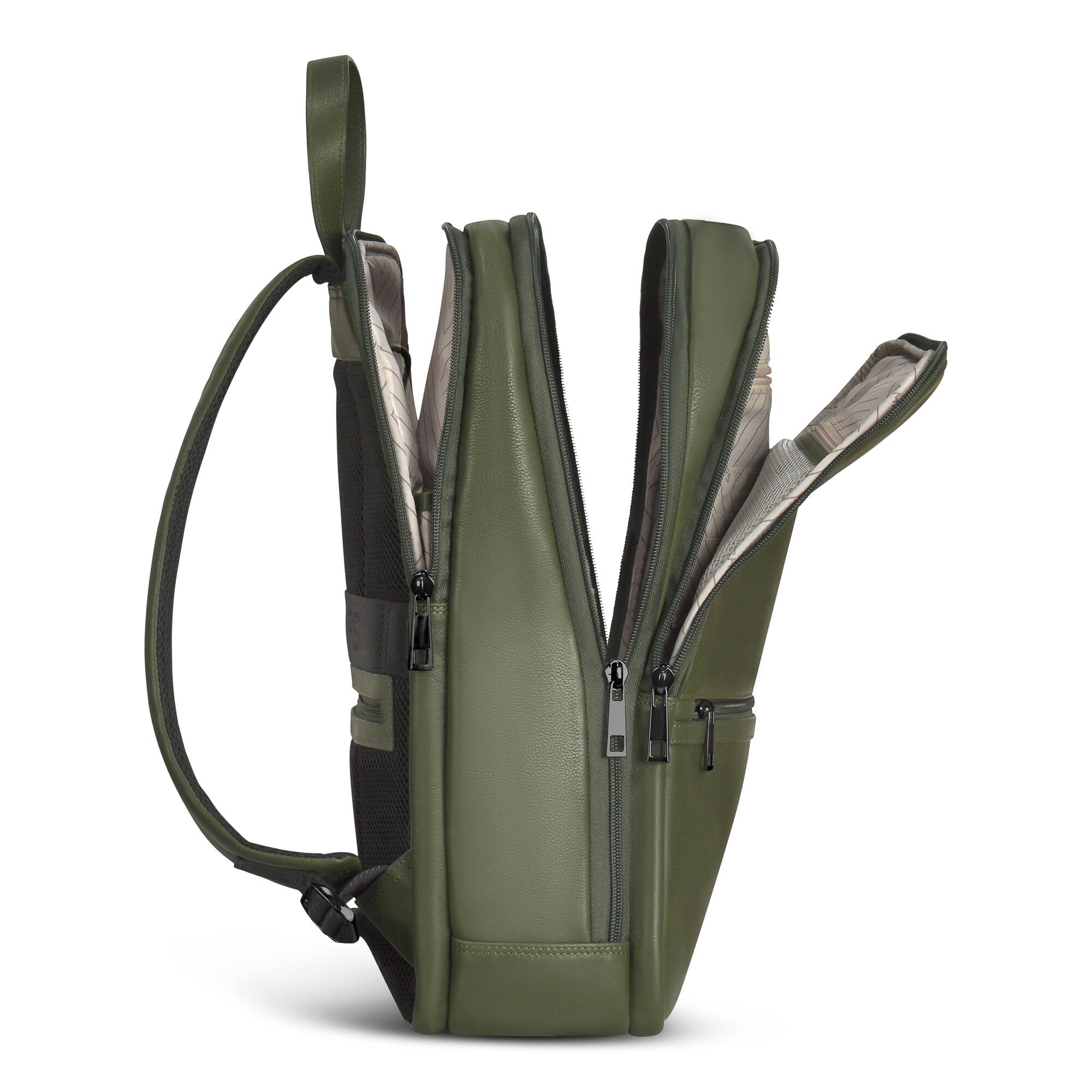 Angle. Champs - Onyx Collection - Leather Classic Laptop Backpack - Khaki.