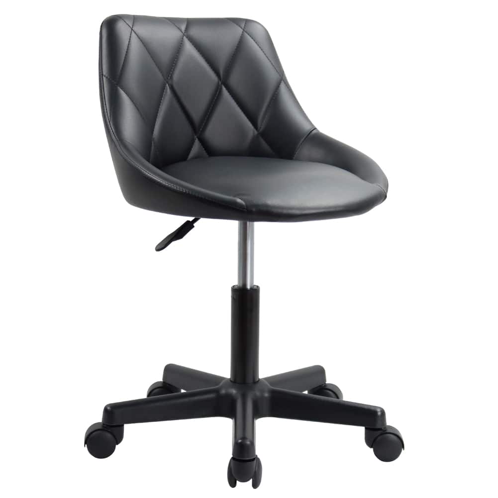 KKTONER - Mid Back PU Leather Height Adjustable Swivel Modern Task Chair Computer Office Vanity Chair with Wheels ( - Black