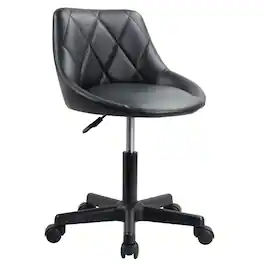 KKTONER - Mid Back PU Leather Height Adjustable Swivel Modern Task Chair Computer Office Vanity Chair with Wheels ( - Black