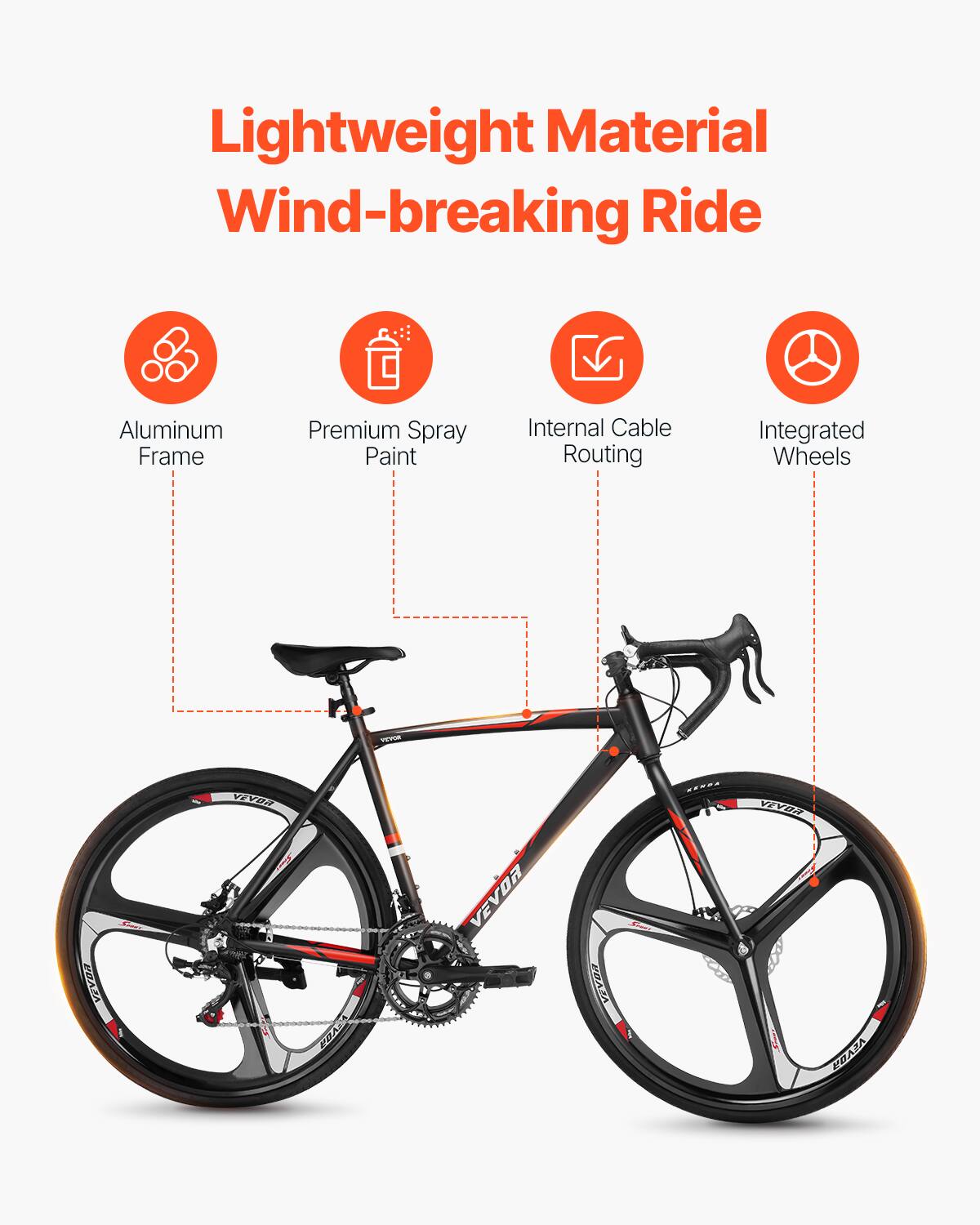 Lightweight Material  
Wind-breaking Ride

- Aluminum Frame
- Premium Spray Paint
- Internal Cable Routing
- Integrated Wheels