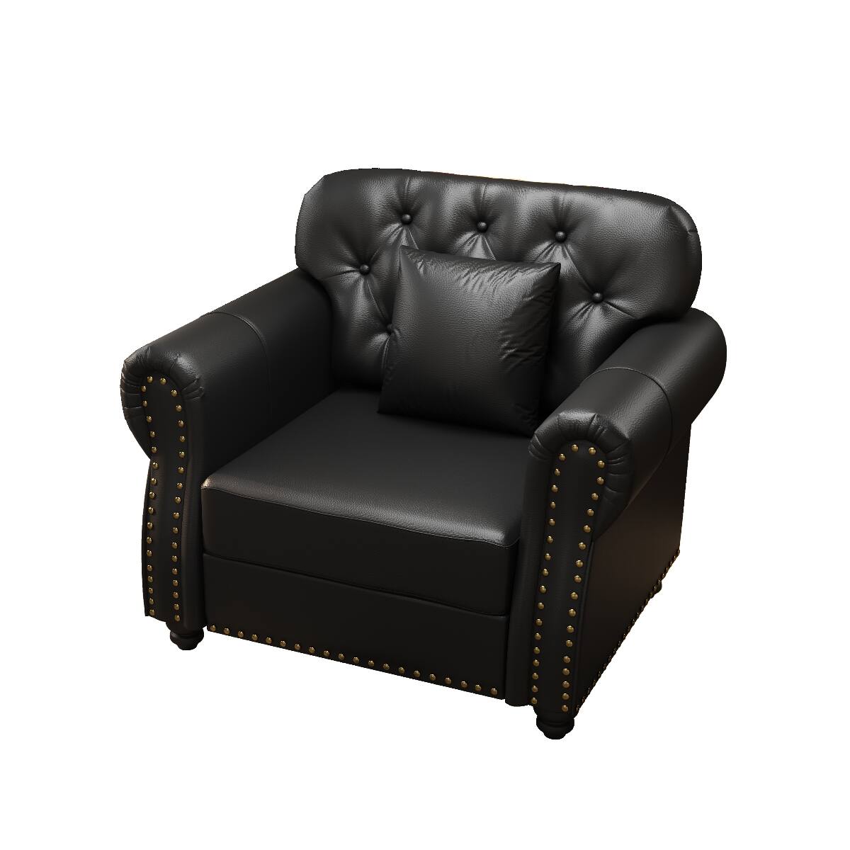 Alt View 7. Ropilly - Ropilly Black Faux Leather Sofa, Chesterfield Style Button Tufted Accent Chair with Pillow - Black.