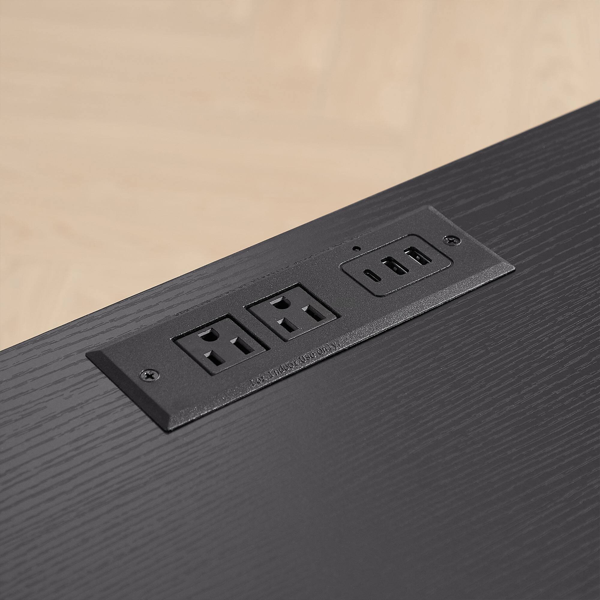 Back. Tiramisubest - Mid Century Desk with USB Ports & Power Outlet,Modern Multifunctional Home Office Computer Desk with Drawers,Black - Black.