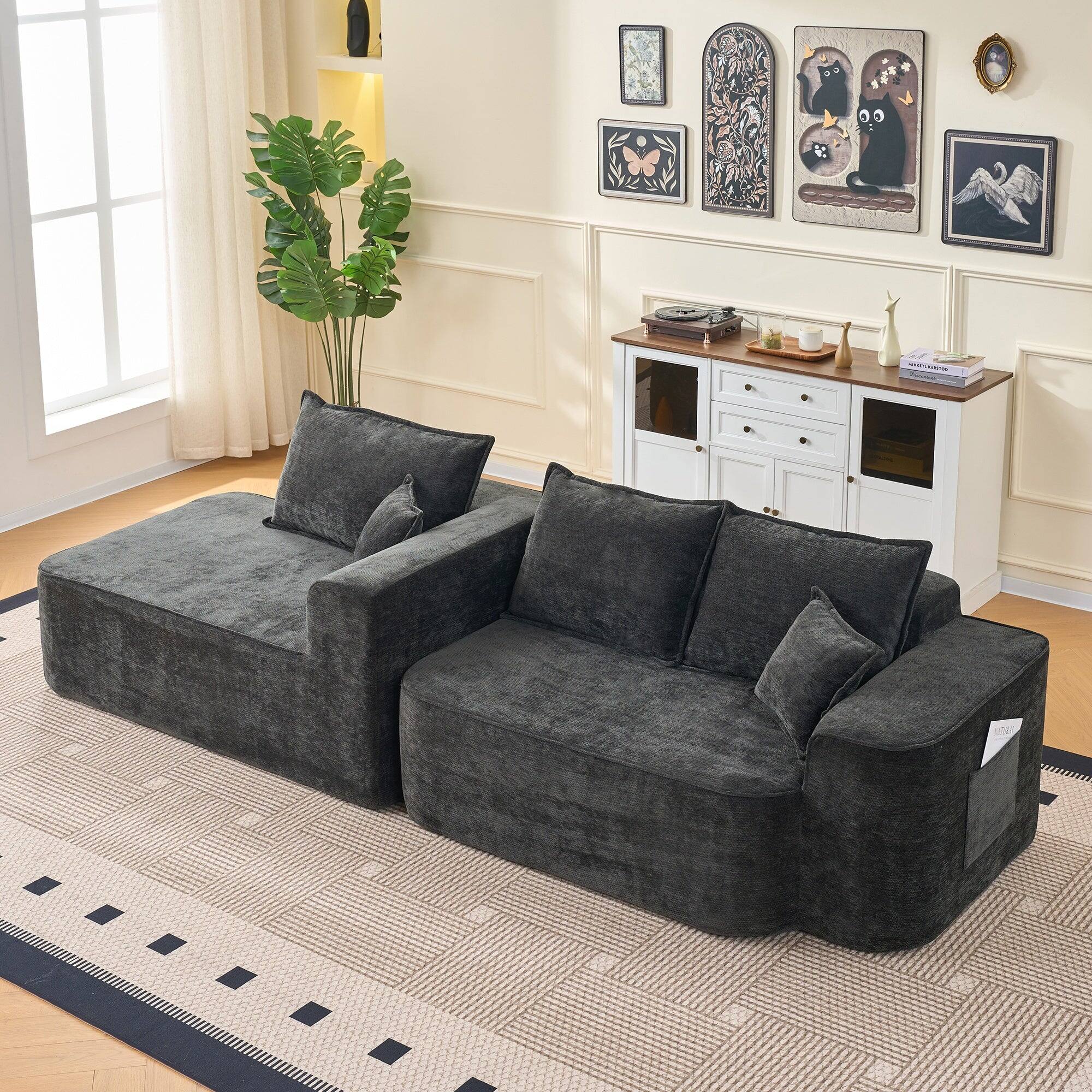 Alt View 3. Boyel Living - Compressed Black Chenille Modular Sofa with Side Storage No Assembly Required 4-Seat - Black.