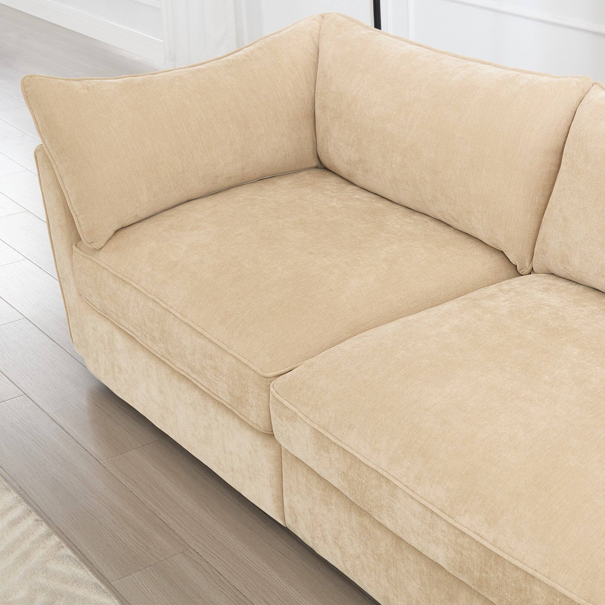 Left. Boyel Living - Chenille 2 Seater Sofa with Movable Storage Footstool - Wheat.