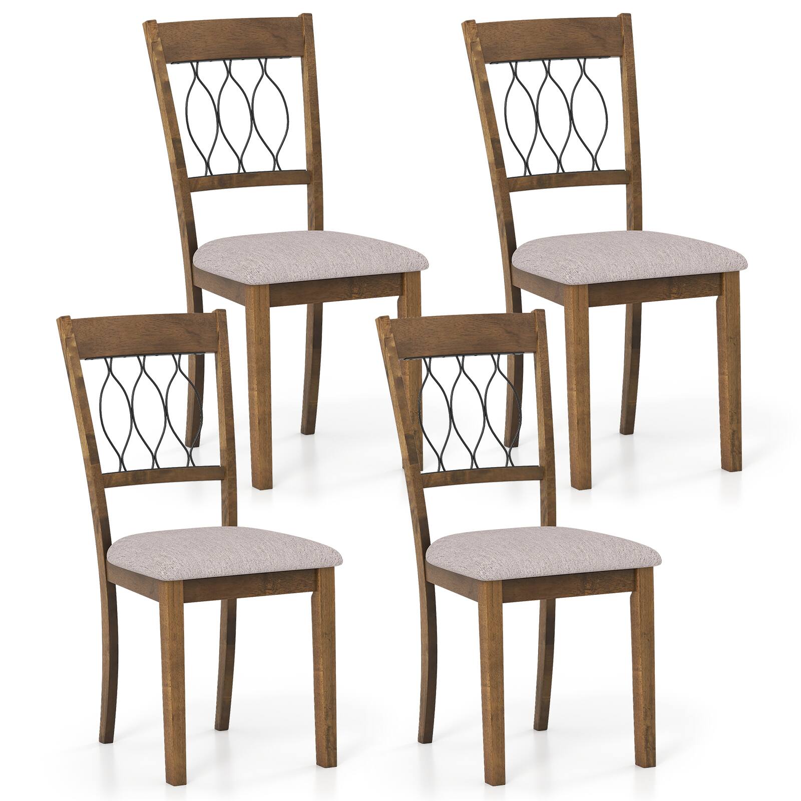 Gymax - Fabric Dining Chair Set of 4 w/Padded Seat Elegant Backrest for Restaurant Brown - Yellow