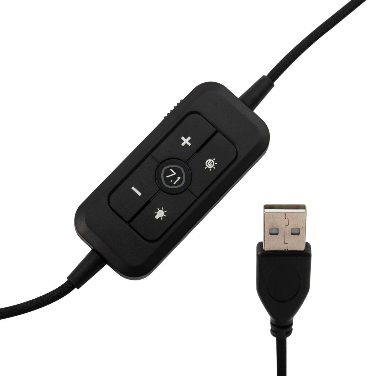 Left. RadioShack - Gaming Headphones 7.1 USB with 50mm Drivers Black & Red - Black.