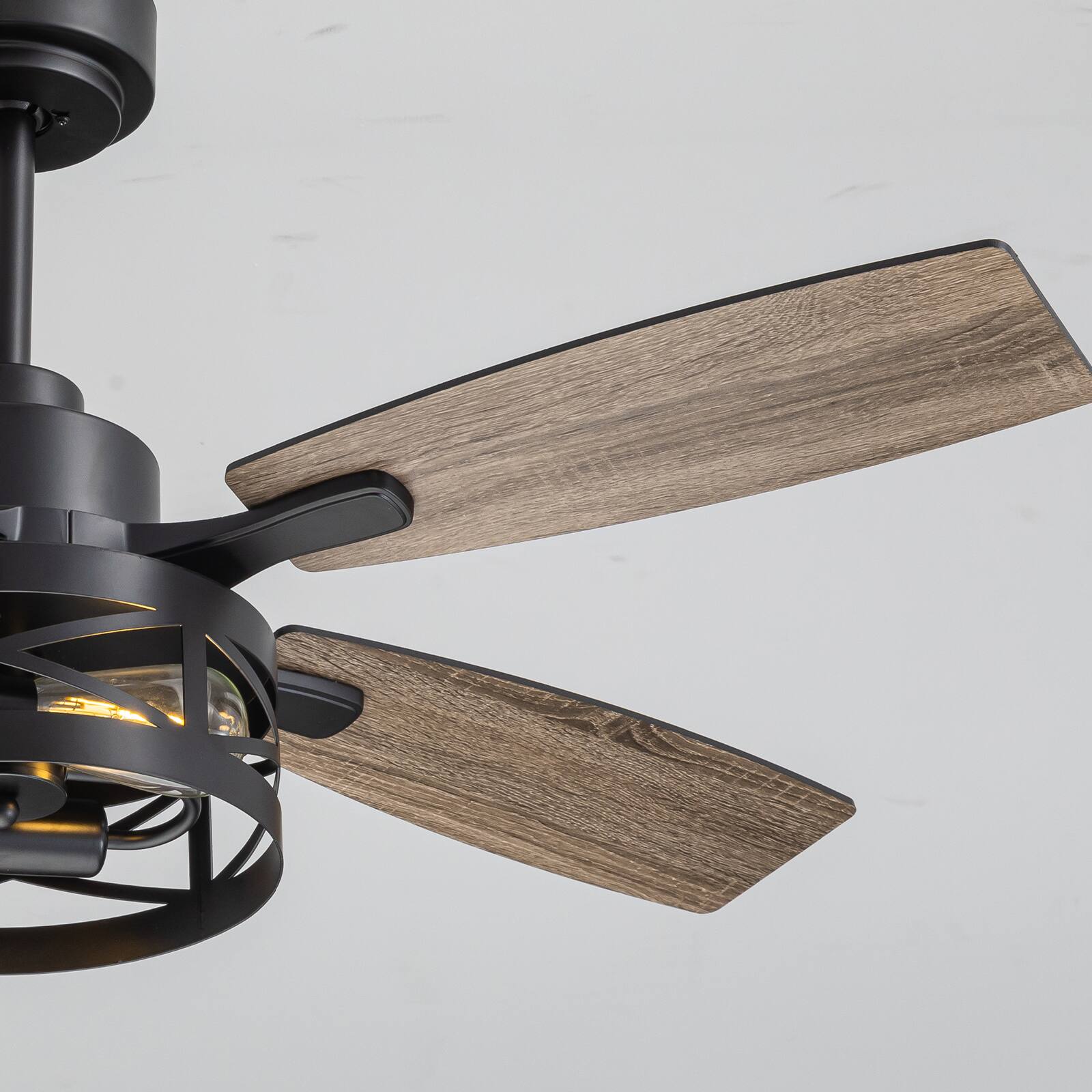 Alt View 8. Siljoy - 42-inch Farmhouse Cage Ceiling Fan with Light Slim Metal App & Remote Dimmable LED for Living Room Bedroom and Patio - Brown.