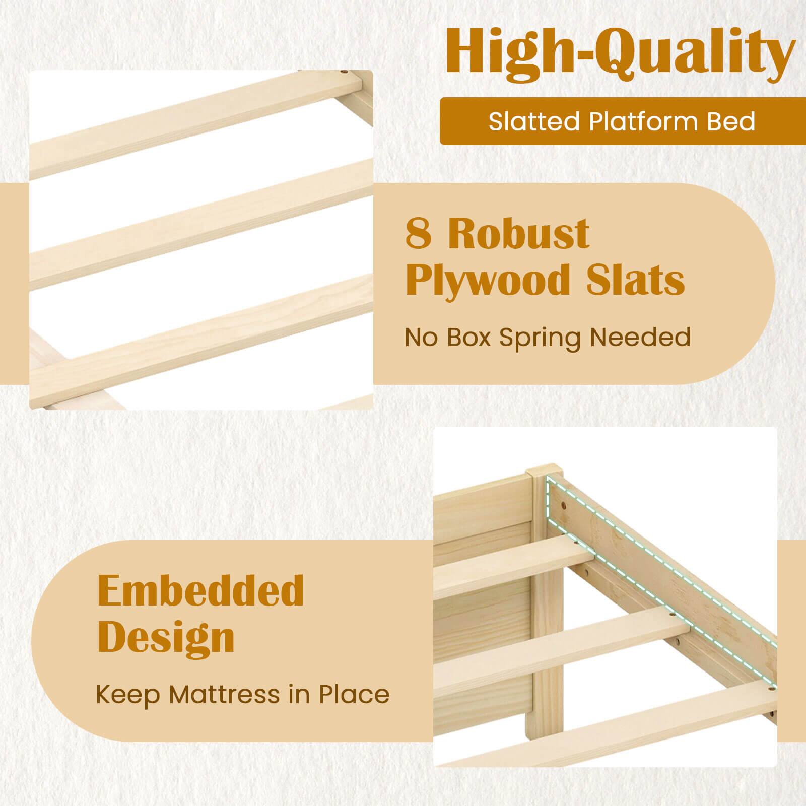 High-Quality Slatted Platform Bed

8 Robust Plywood Slats  
No Box Spring Needed

Embedded Design  
Keep Mattress in Place