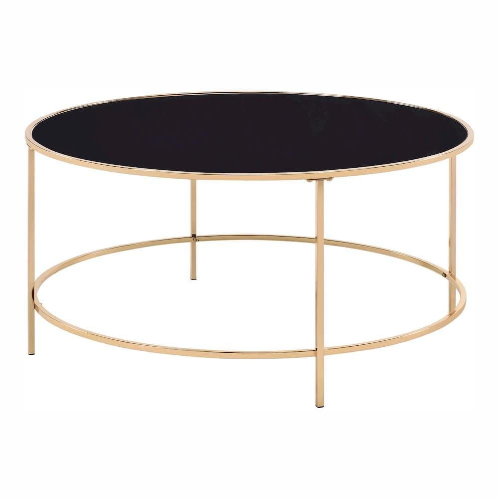 Furniture of America - Rockbel Contemporary Glass Top Round Coffee Table - Gold