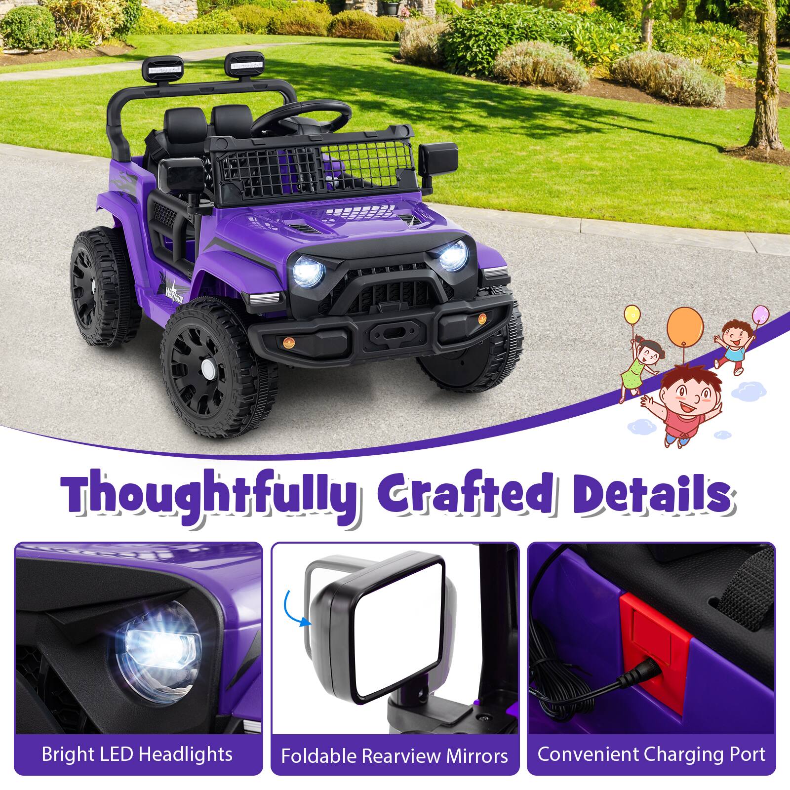 Thoughtfully Crafted Details

- Bright LED Headlights
- Foldable Rearview Mirrors
- Convenient Charging Port