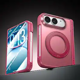 Dteck - Shockproof Matte Phone Case for Apple iPhone Duo, Magnetic 360 Ring Kickstand Hinge Hybrid Cover with Screen Protector - Red