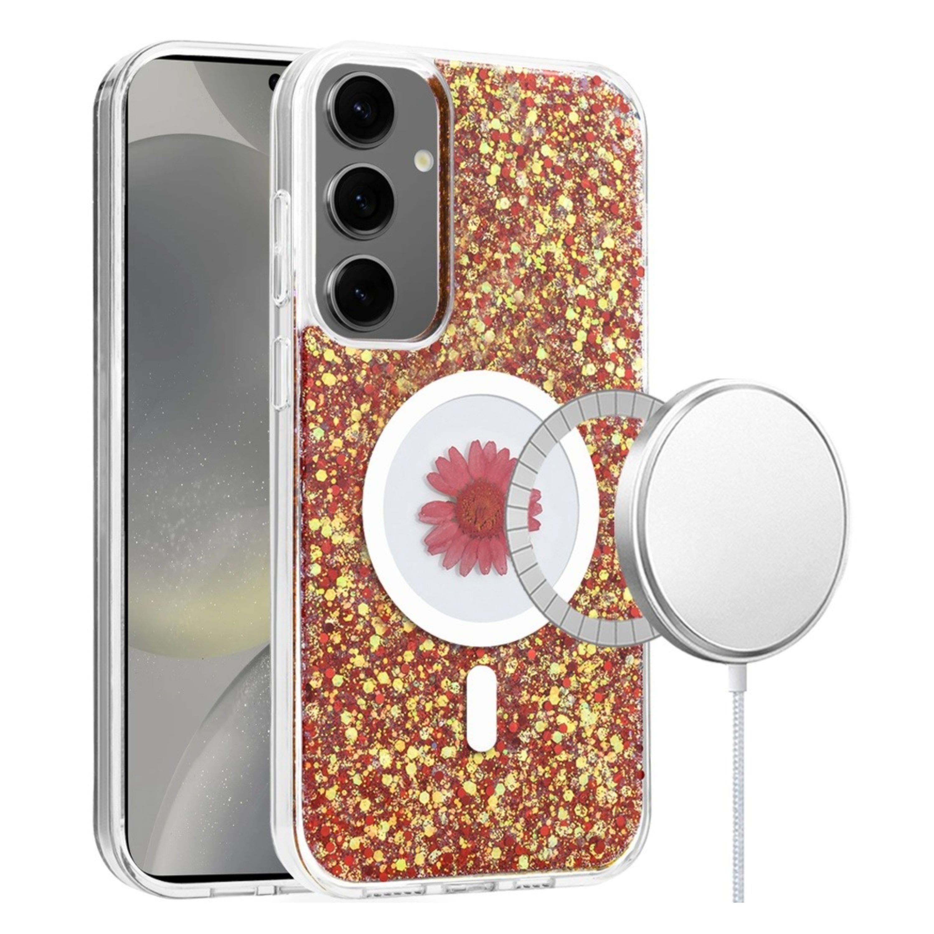 Kitcheniva - Epoxy Flower Glitter Design Magnetic Charging Phone Case For Samsung Galaxy S24+ Plus - Red price history on PriceWatchPro