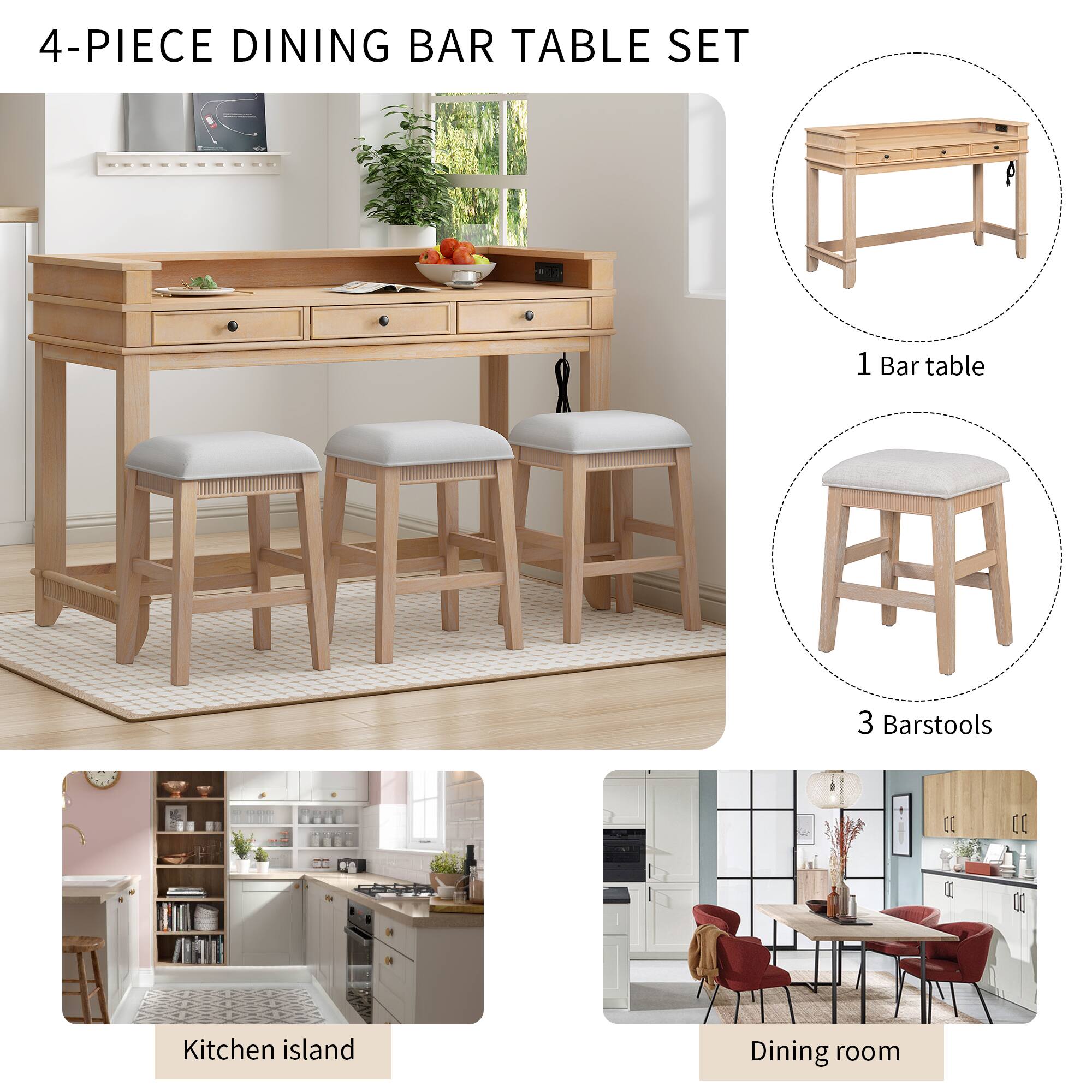 TinyHomie 4 Piece Dining Table Set for 3 Retro Kitchen Table and Chairs ...
