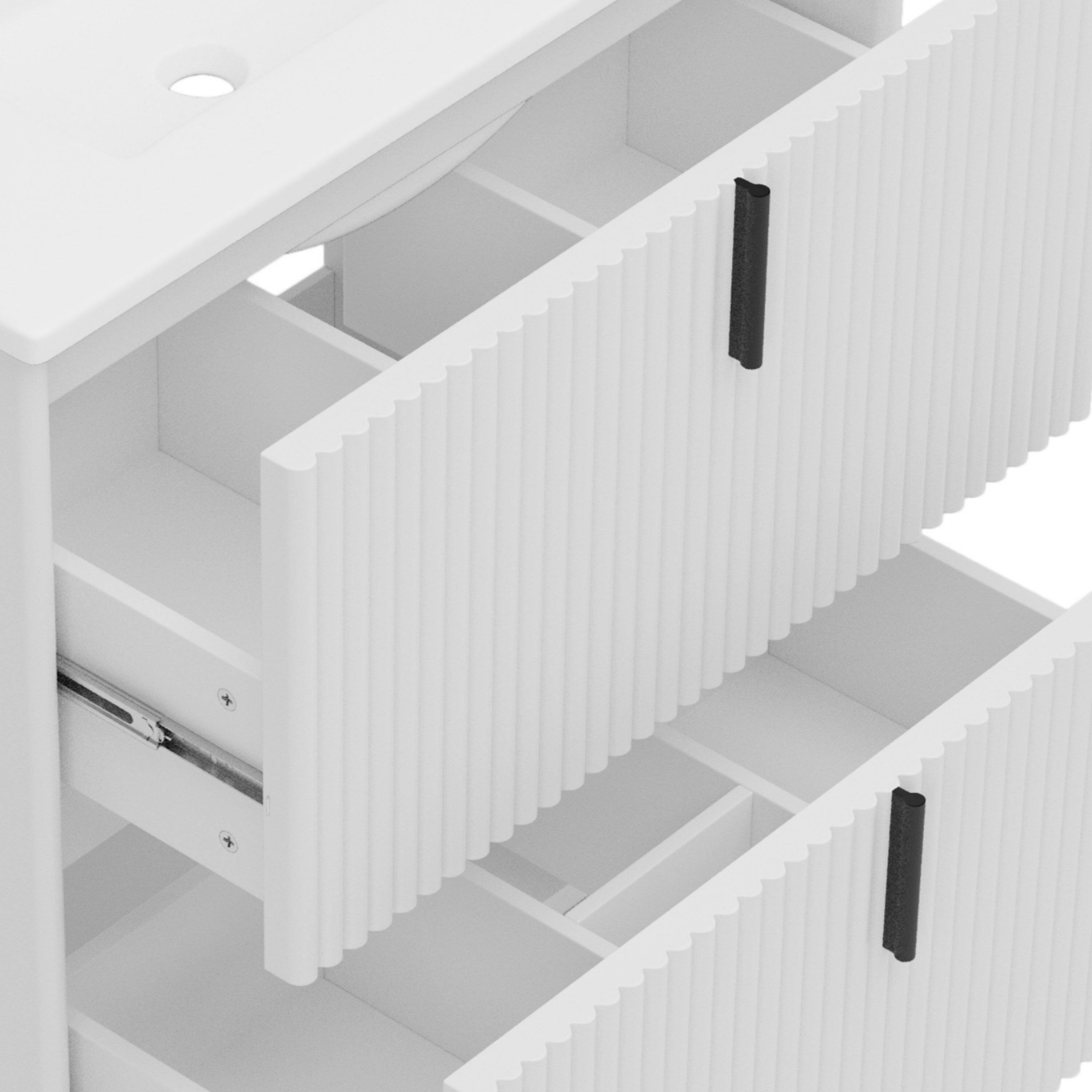 Alt View 8. Boyel Living - 30 Inch Bathroom Vanity with Ceramic Sink Vertical Pulls Full Extension Drawers Soft Close White - White.