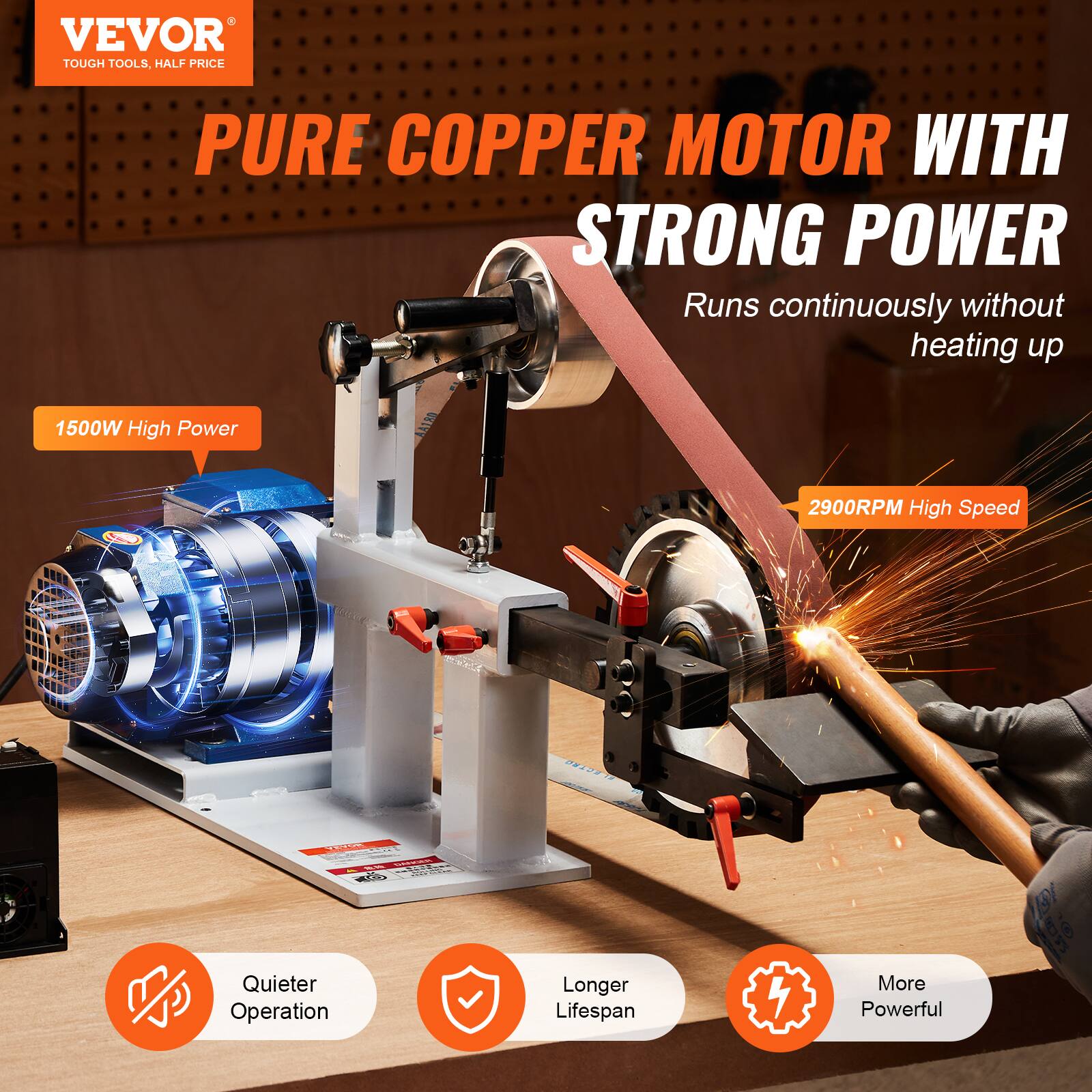 VEVOR TOUGH TOOLS, HALF PRICE

PURE COPPER MOTOR WITH STRONG POWER
Runs continuously without heating up

1500W High Power
2900RPM High Speed

Quieter Operation
Longer Lifespan
More Powerful