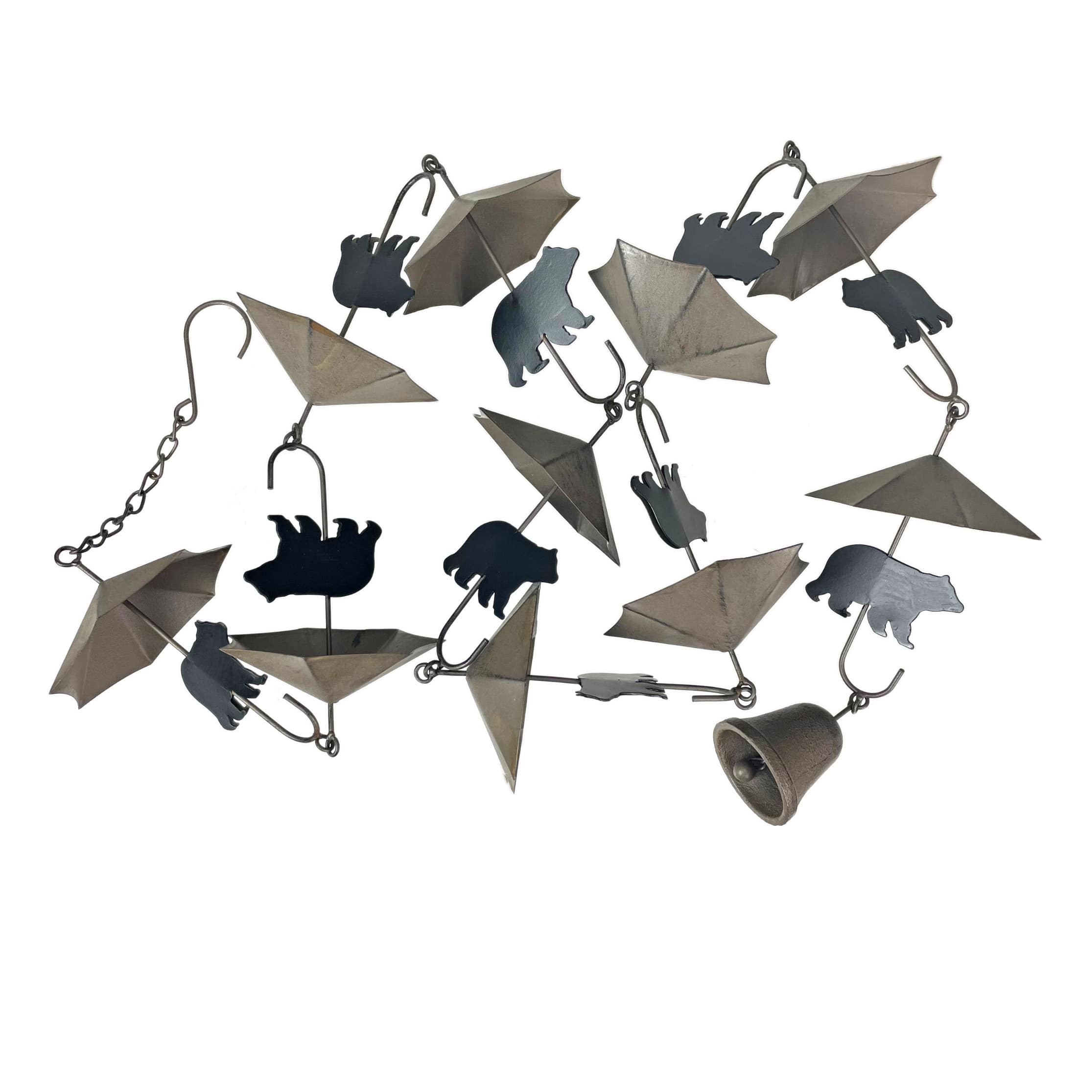 Things2Die4 - Rustic Black Bear & Umbrella Rain Chain - 75" Long Distressed Copper Finish - Brown