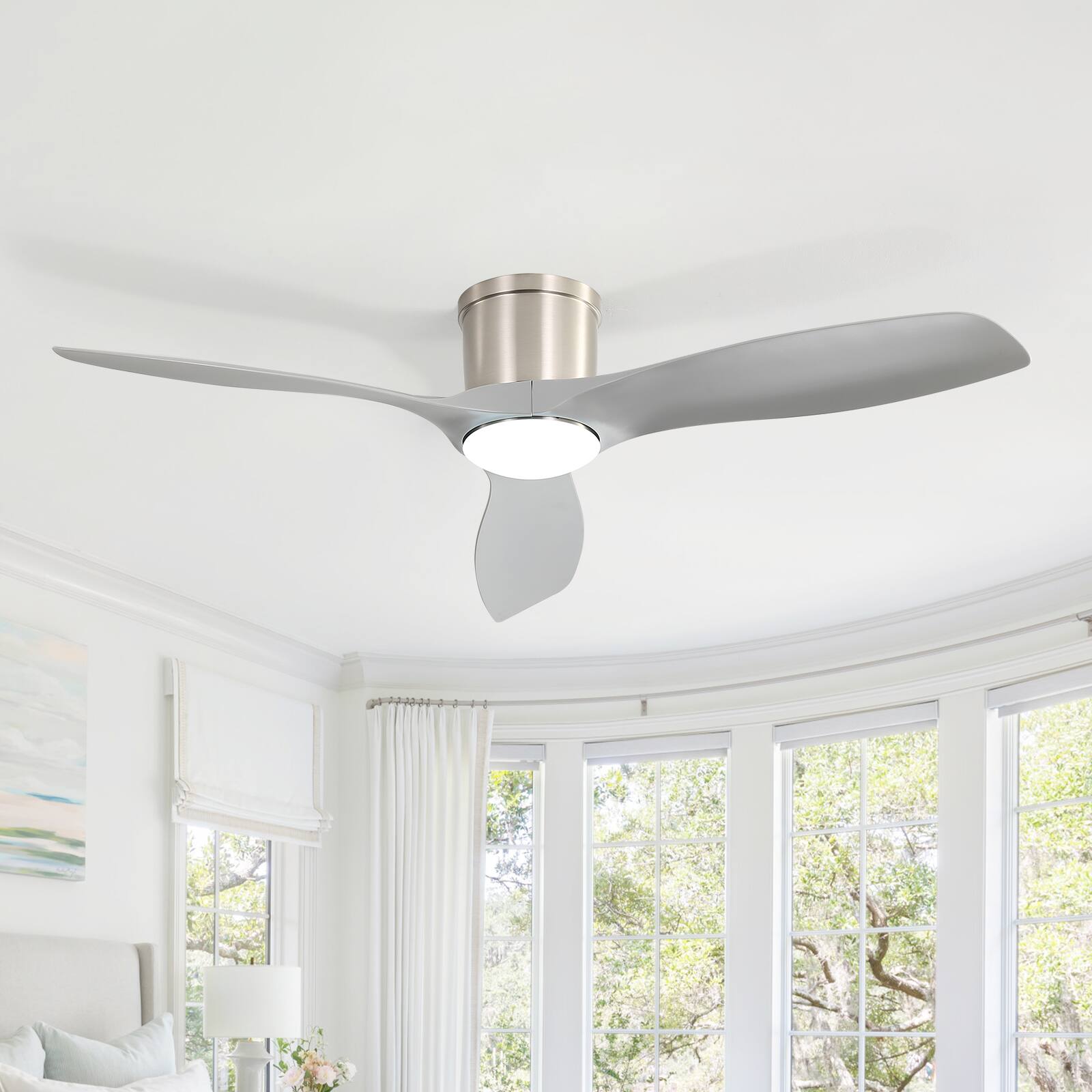 Alt View 5. Sofucor - 52'' Smart Ceiling Fan with Light & Remote & APP Control Modern High CFM Flush Mount Ceiling Fan for Bedroom Living Room - Nickel.