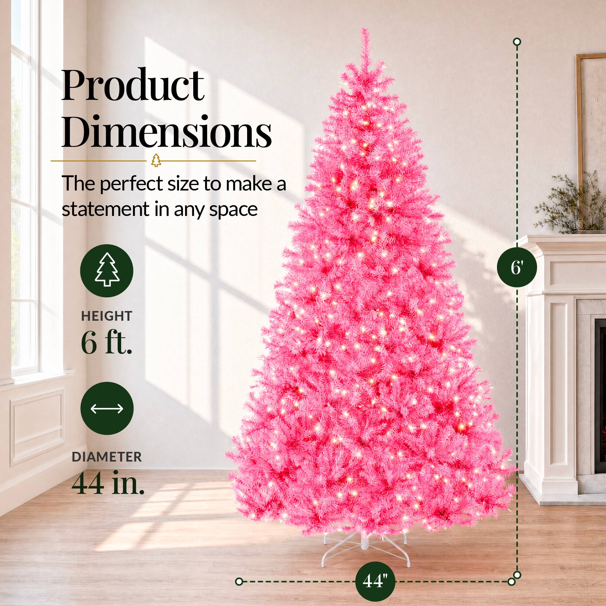 Product Dimensions  
The perfect size to make a statement in any space  
HEIGHT 6 ft.  
DIAMETER 44 in.