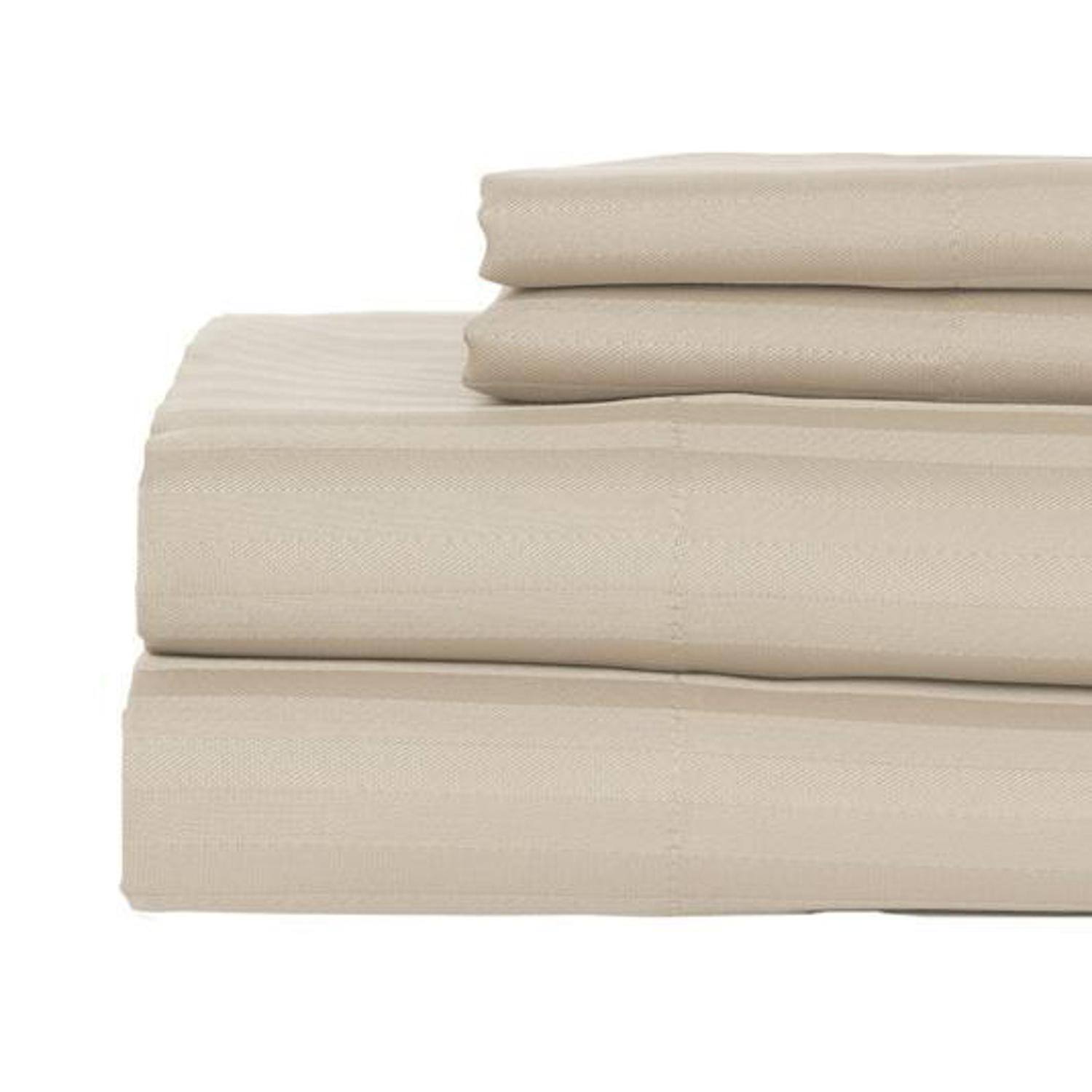 Alt View 1. Castle Hill London - Castle Hill London 600 Thread Count Sateen Stripe Sheet Set - Queen, Taupe - Taupe.