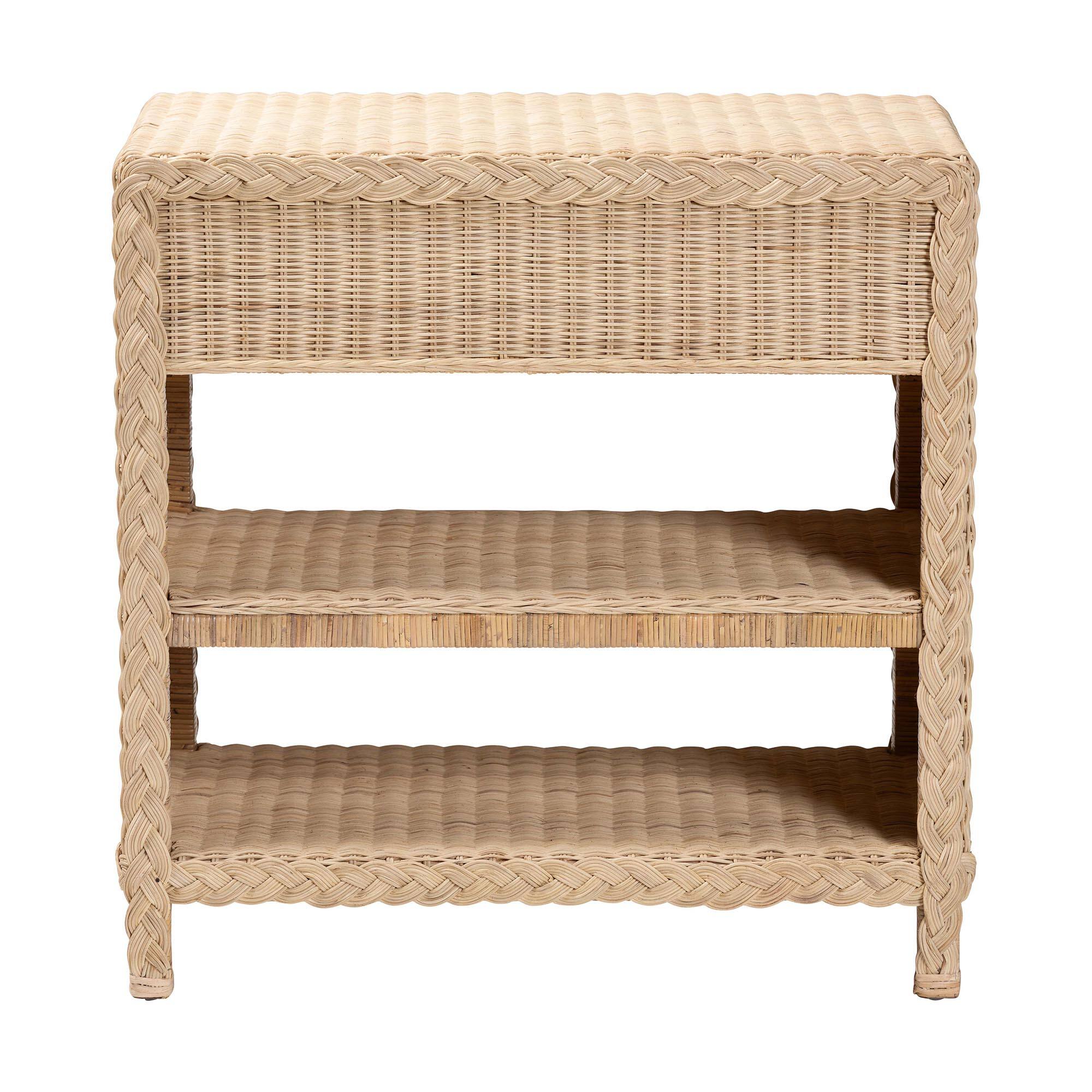 Alt View 1. bali & pari - Lanica Japandi Sun Bleached Rattan 2-Drawer Console Table - Pale Brown.