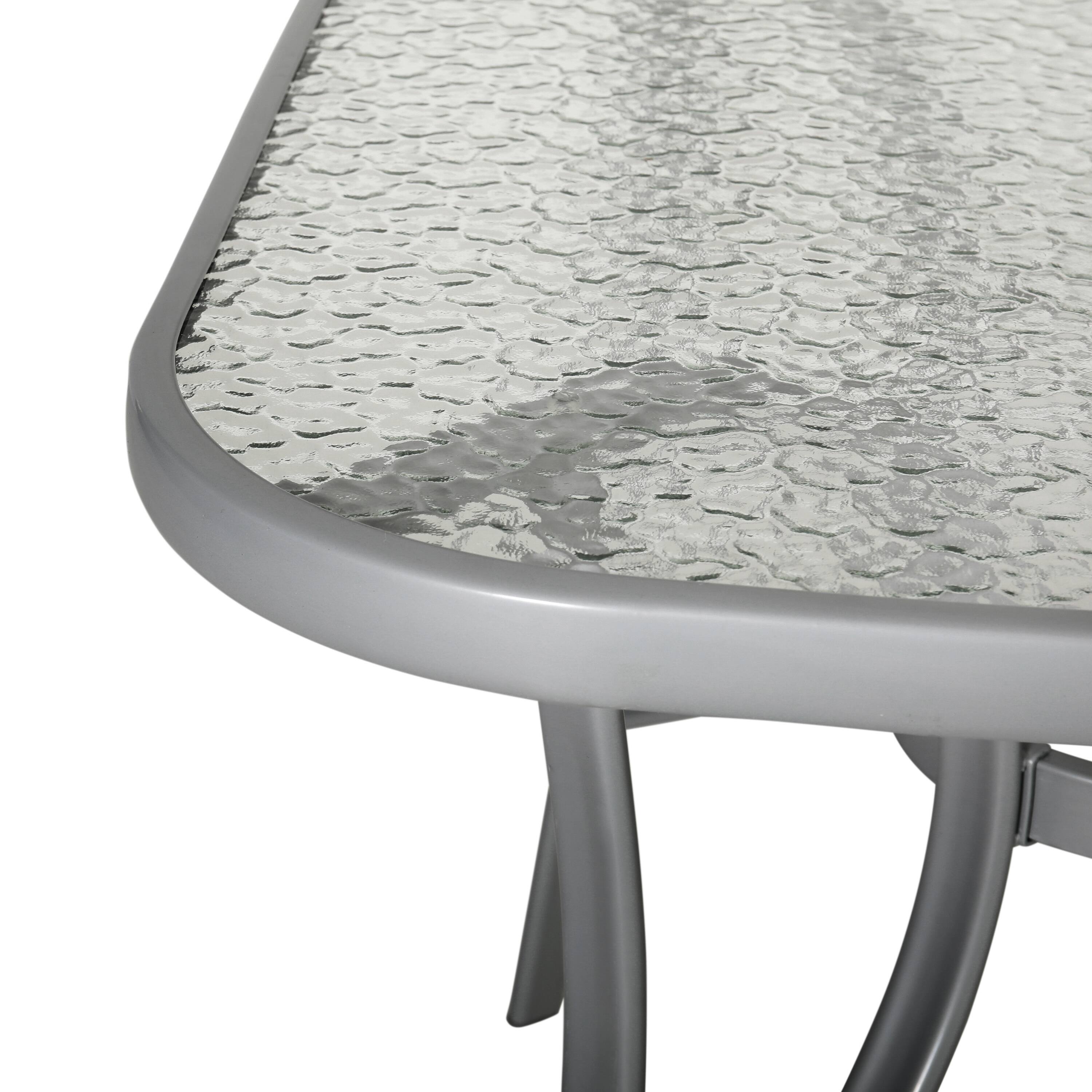 Alt View 7. Emma + Oliver - Tala Rectangular Tempered Glass Top Patio Table with Umbrella Hole and Black Steel Tube Frame - Clear Top/Silver Frame.