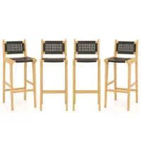 Costway 4 PCS 30" Teak Wood Bar Chair with Backrest & Footrest Bar Height Chair for Deck - Black + Natural - Front_Zoom
