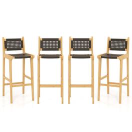 Costway - 4 PCS 30" Teak Wood Bar Chair with Backrest & Footrest Bar Height Chair for Deck - Black + Natural