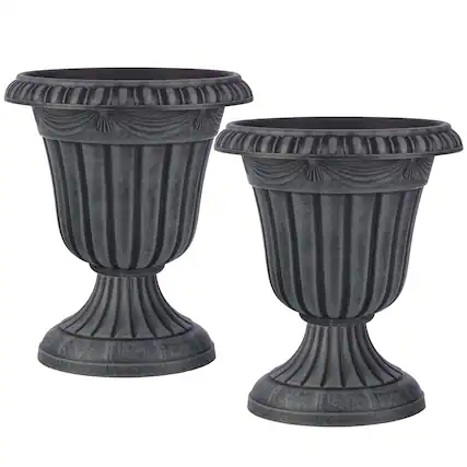 Front. Pure Garden - Outdoor Planter 2-Pack 16x18-Inch Urn Planters Plastic Plant Pots Large Decorative Flower Pots.