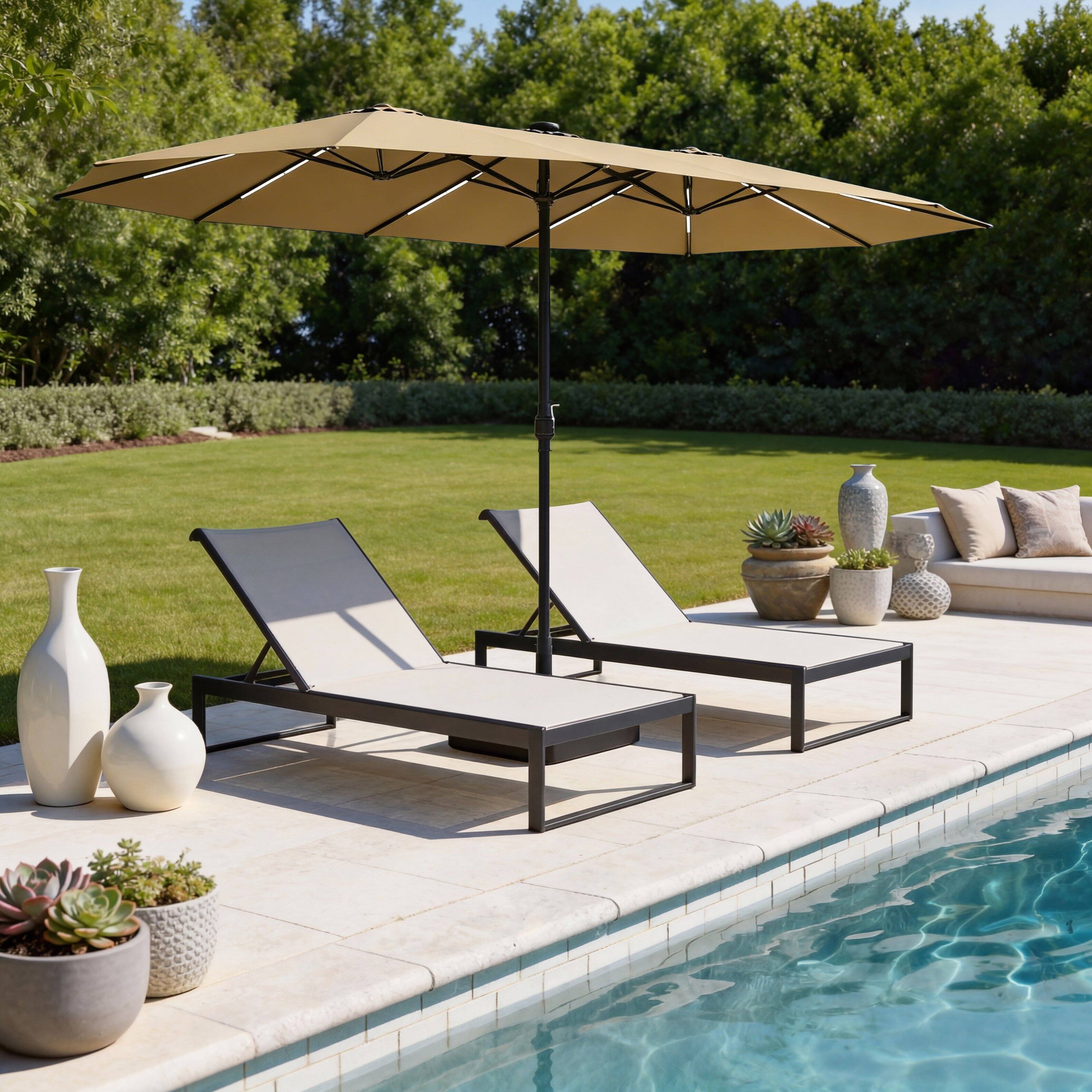 Alt View 1. Famapy - Double Top Patio Umbrella with LED Lights Outdoor Market UmbrellaLarge Twin Canopy Deck Umbrella for Patio Garden - Sand.