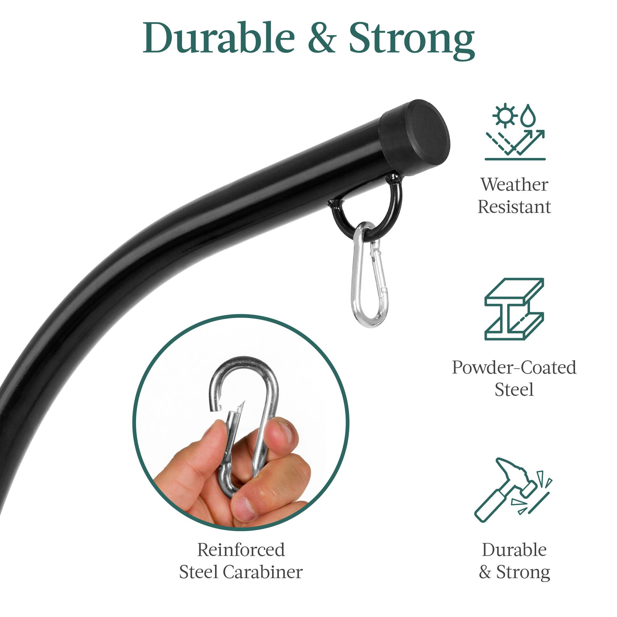 Durable & Strong

- Weather Resistant
- Powder-Coated Steel
- Reinforced Steel Carabiner
- Durable & Strong