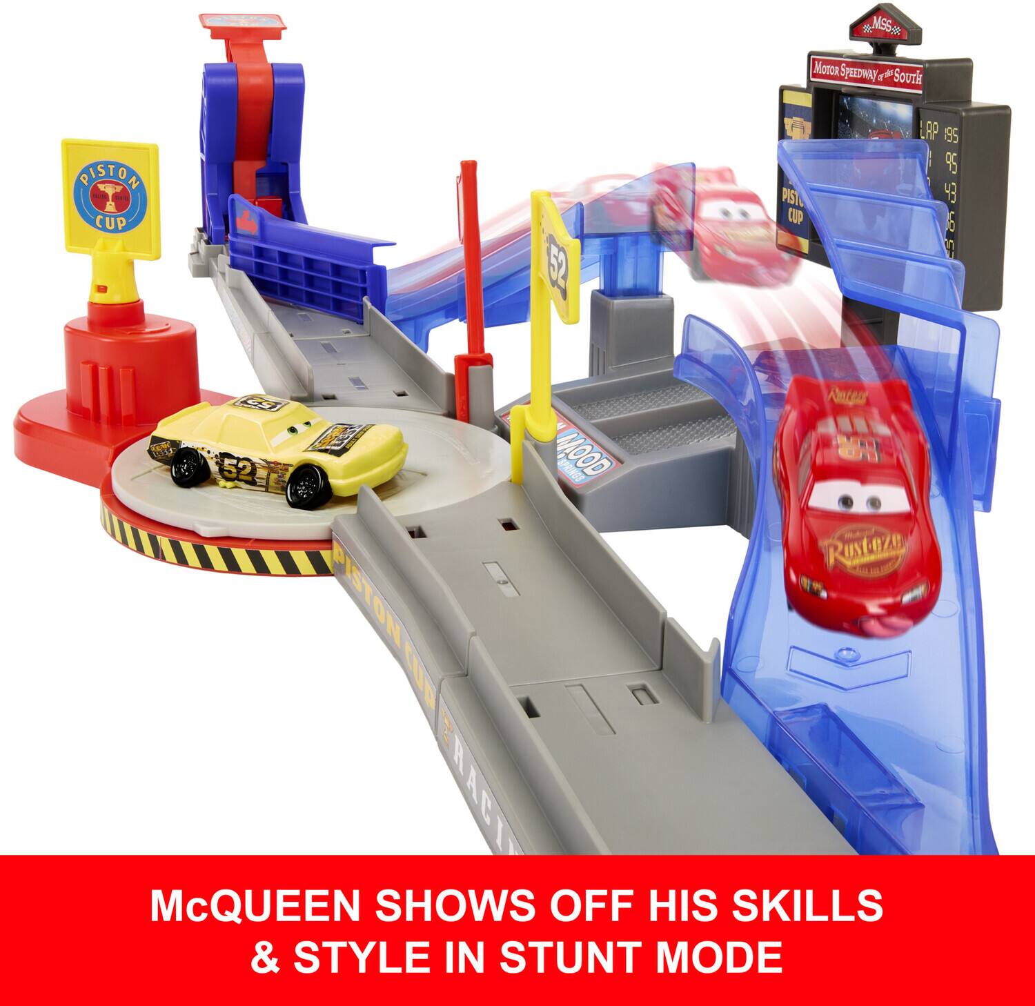 NS6 MOTOR Speedway 1 Sourk e PISTON CUP 62 PIST CUP RP 95 95 43 6 A LS FA 29 MOOD VENOS PISTON YU0 RAC 1 McQUEEN SHOWS OFF HIS SKILLS & STYLE IN STUNT MODE