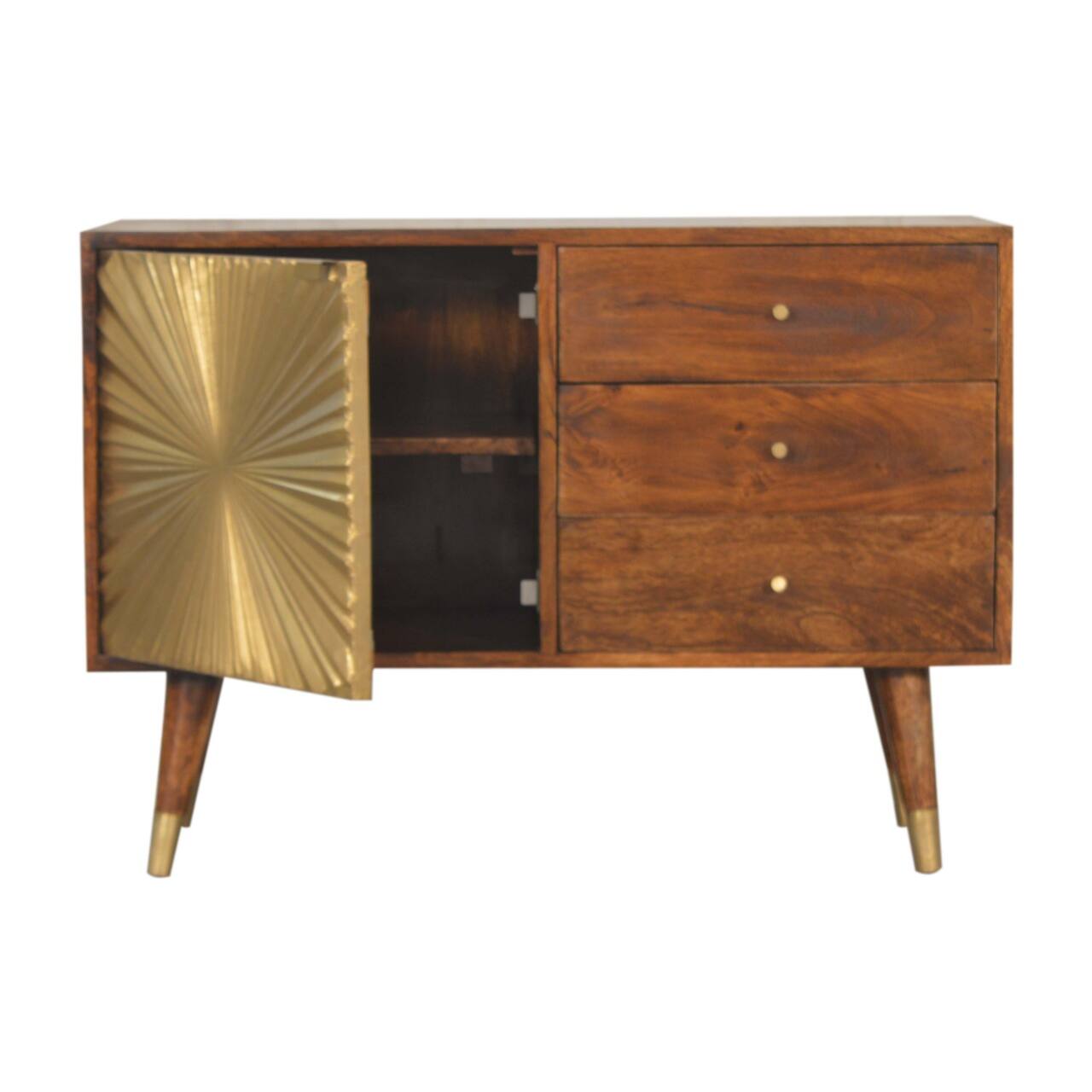 Alt View 1. Artisan Furniture - Artisan Furniture Solid Wood Manila Gold Sideboard, 3 Drawers, 2 Shelves, Gold and Brown - Brown and Gold.