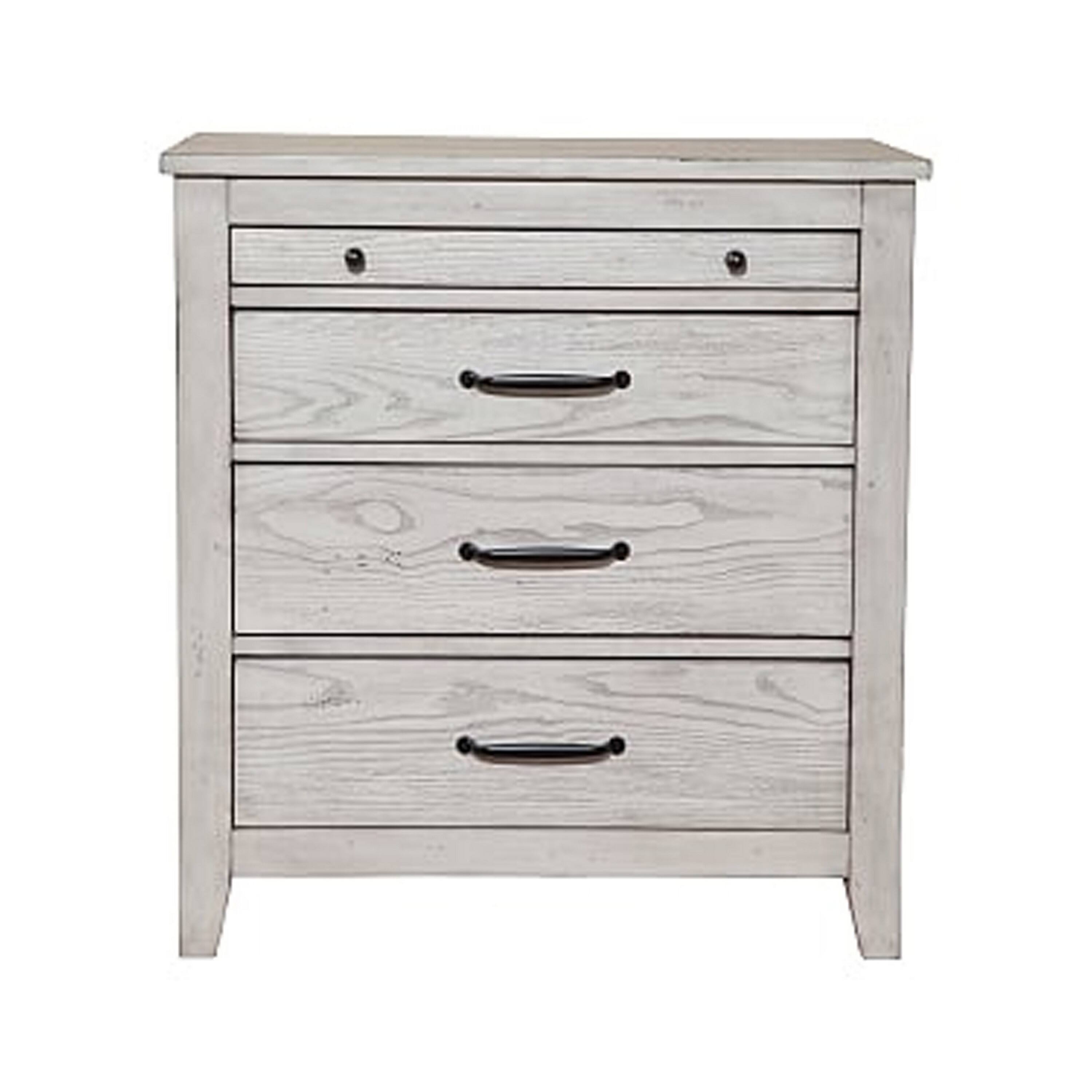 Angle. Manhattan Lane - Transitional Style Three Drawer Nightstand with Pull Out Tray - Gray.