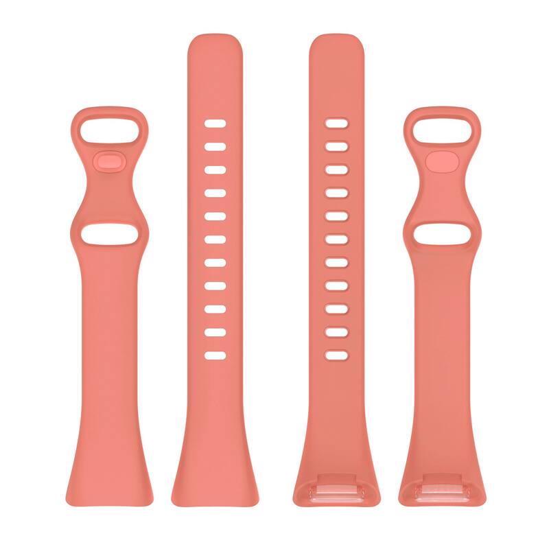 Left. StrapsCo - Slim Active Band Silicone Rubber Watch Strap For Fitbit Charge 6 - Coral Pink.