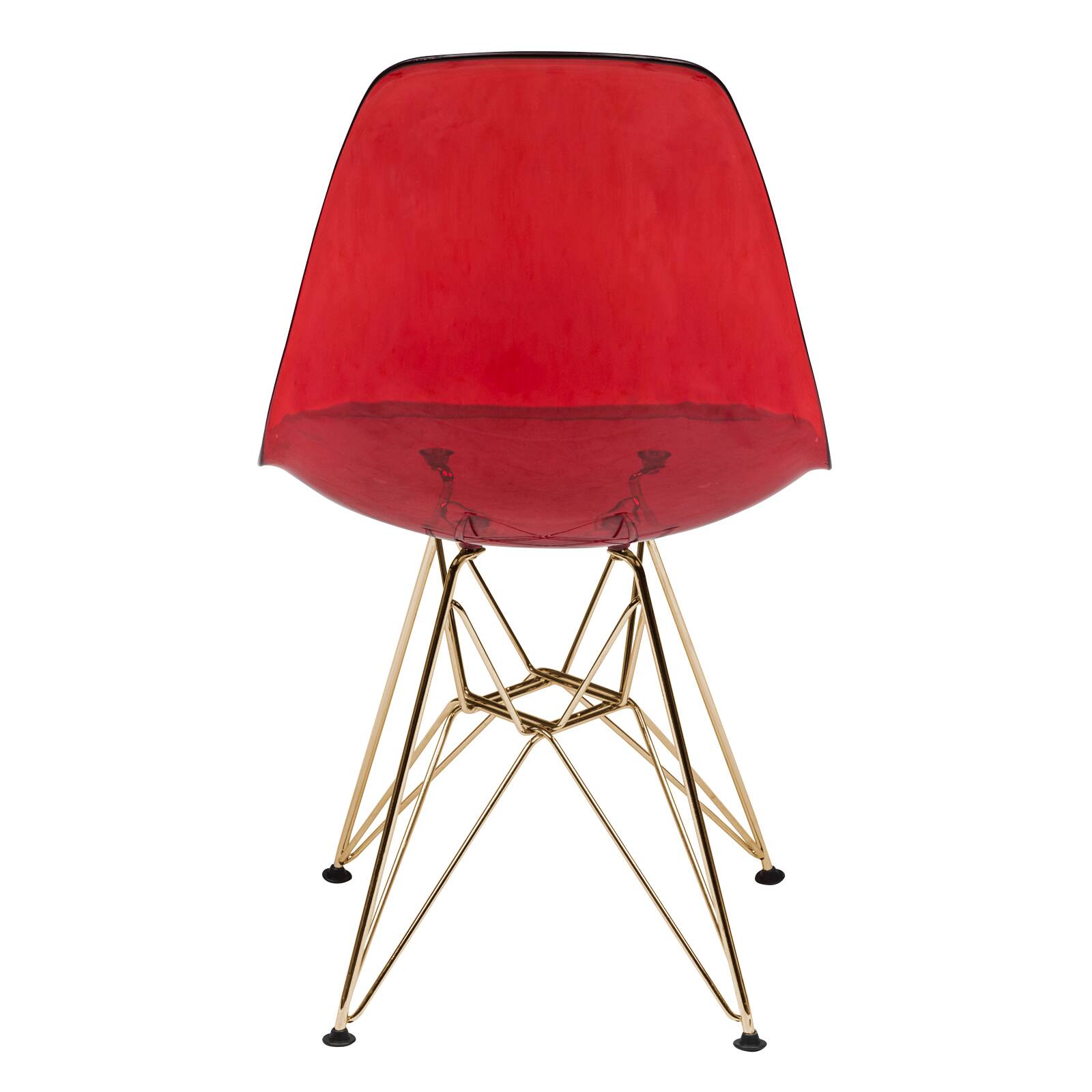 Alt View 2. LeisureMod - Cresco 2-Pieces Acrylic Dining Chair with Curved Seat and Durable Gold Metal Legs - Transparent Red.