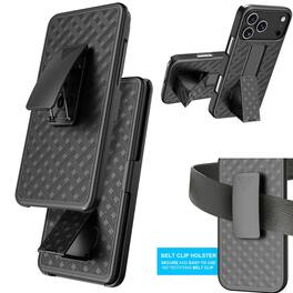Dteck - for Apple iPhone 17 Pro Max Rugged Case Shockproof Foldable Kickstand Full Protection Cover With Belt Clip Holster - Black