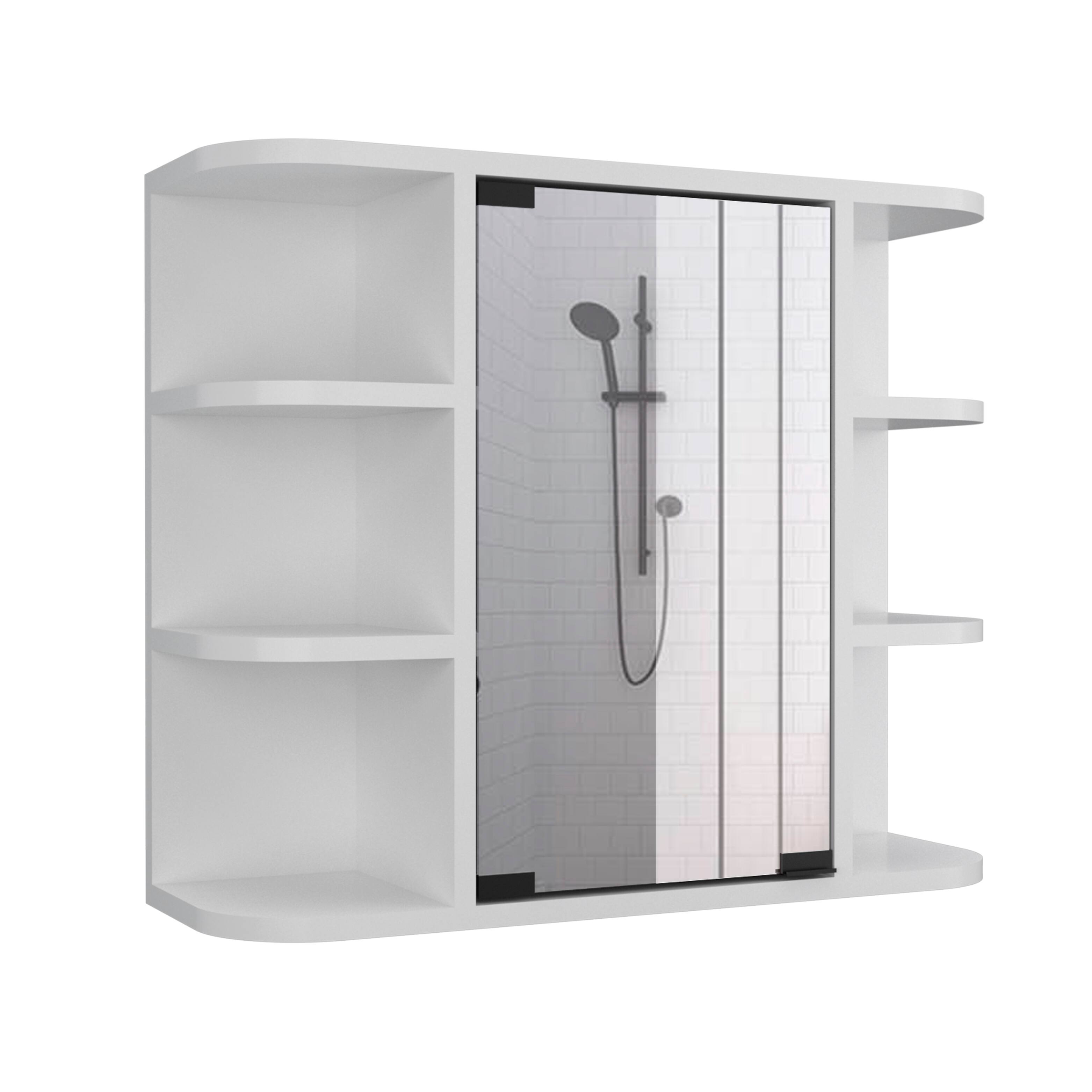 Alt View 1. TuHome - Milan Medicine Cabinet, Six External Shelves Mirror, Three Internal Shelves - White.
