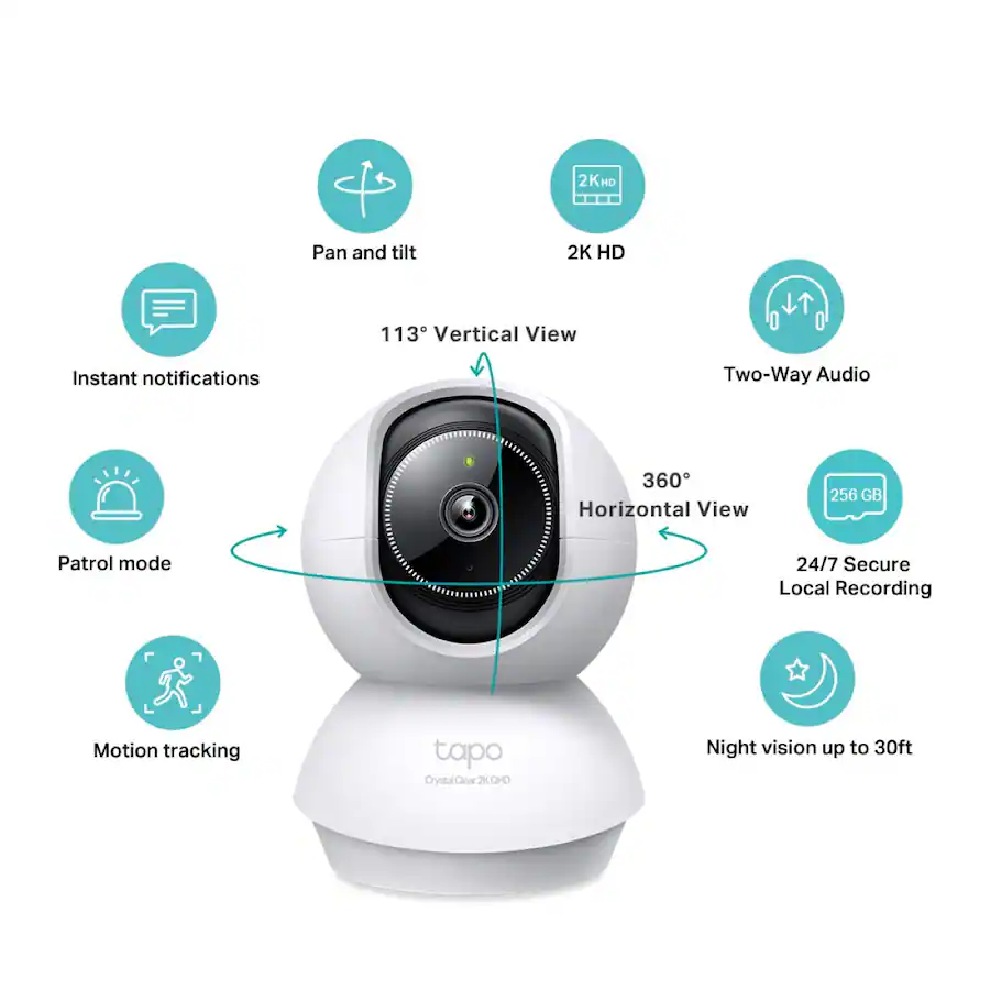 TP Link Tapo 360º Pan/Tilt 2K QHD Home Security Camera No Monthly