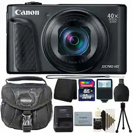 Canon - PowerShot SX740 20.3MP Digital Camera 32GB Deluxe Accessory Package - Black