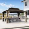PURPLE LEAF - Outdoor Hardtop Gazebo Metal Frame Galvanized Steel Double Roof with Curtains and Nettings - 12' X 14'