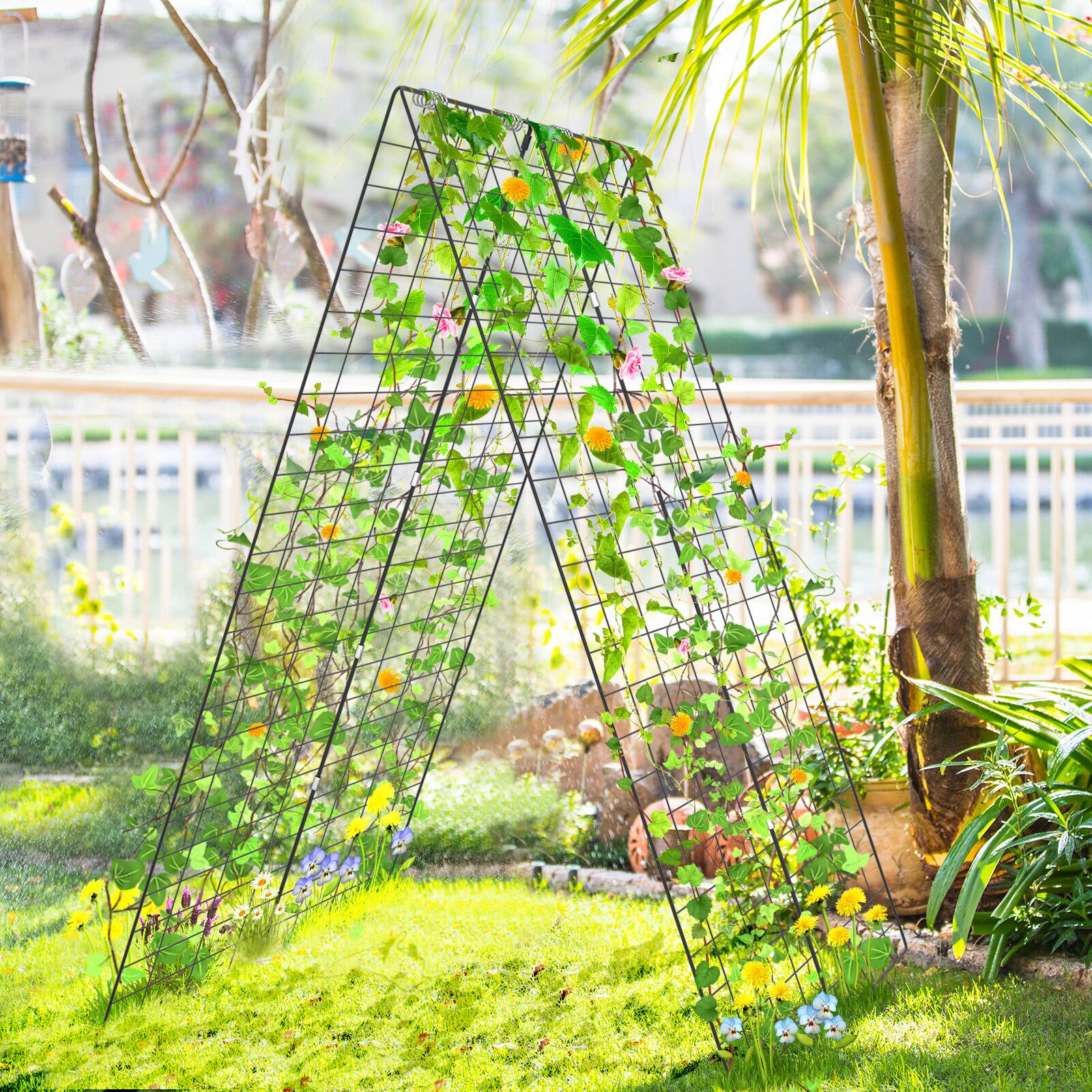 Alt View 1. Costway - Costway 4 PCS Foldable Cucumber Trellis A-Frame Plant Supports with Twist Ties - Green.