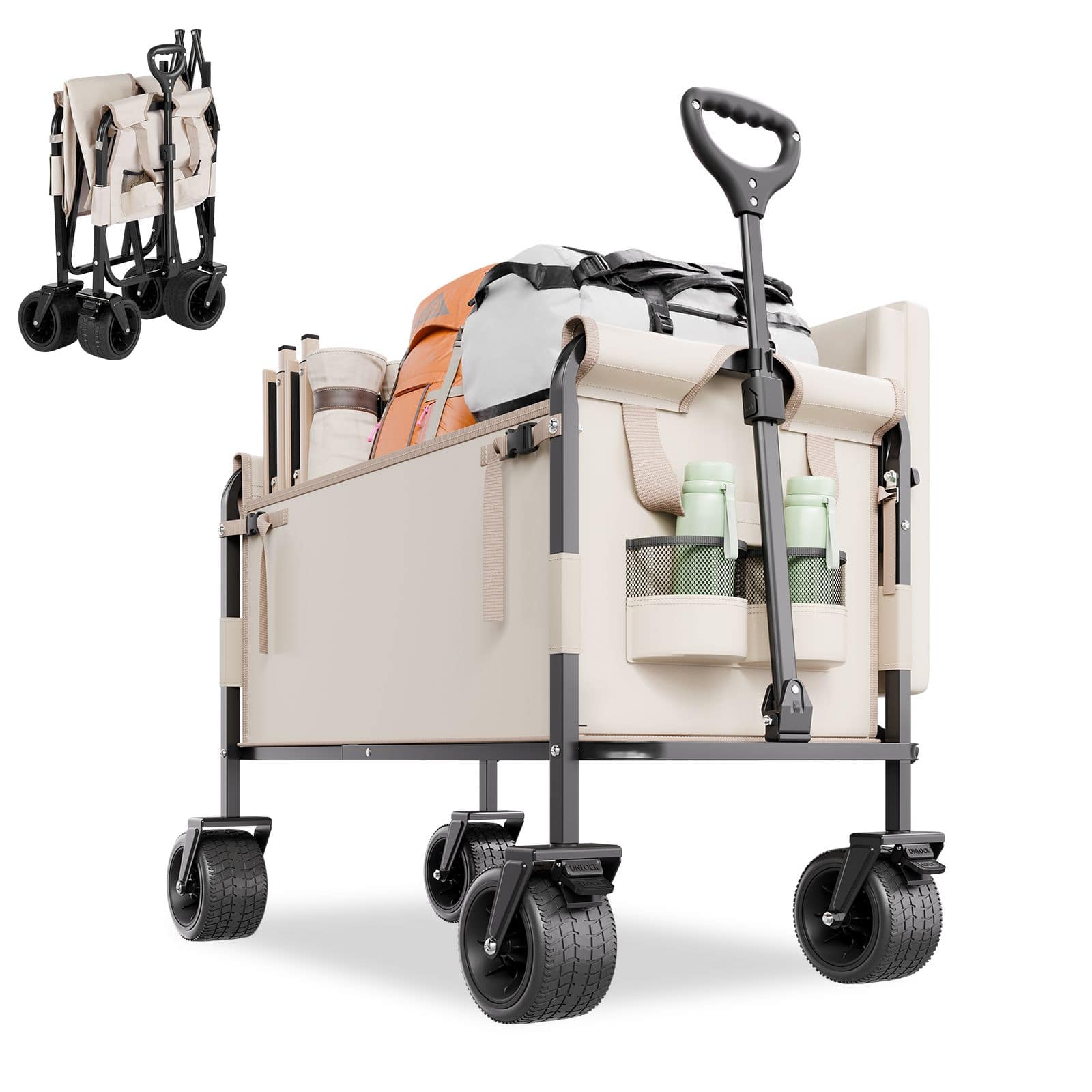 Loheer - Collapsible Folding Wagon 550lb Load 220L 2 in 1 Utility Cart Converts to Bench for Camping Gardening Groceries price history on PriceWatchPro