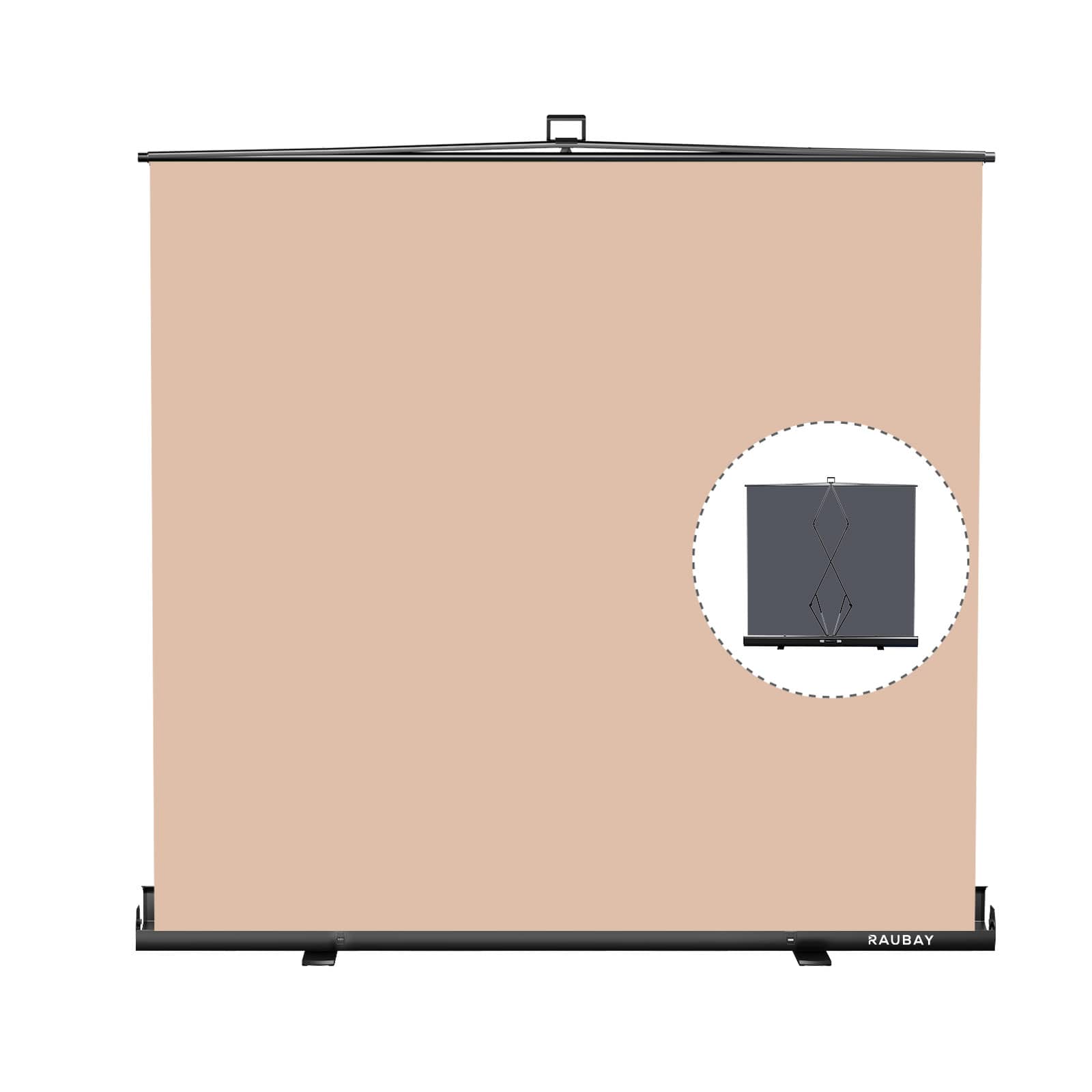 RAUBAY - 6.6′ x 6.9′ Collapsible Beige Screen Backdrop Portable Retractable Panel Photo Background with Stand