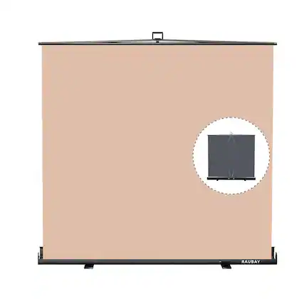 Front. RAUBAY - 6.6′ x 6.9′ Collapsible Beige Screen Backdrop Portable Retractable Panel Photo Background with Stand.