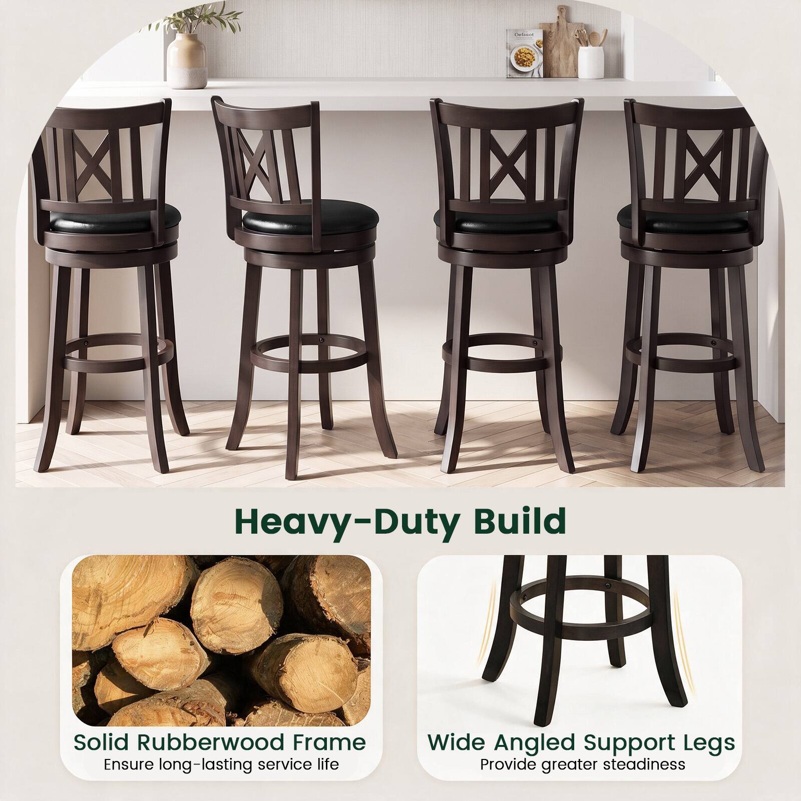 Combook  
Heavy-Duty Build  
Solid Rubberwood Frame Ensure long-lasting service life  
Wide Angled Support Legs Provide greater steadiness