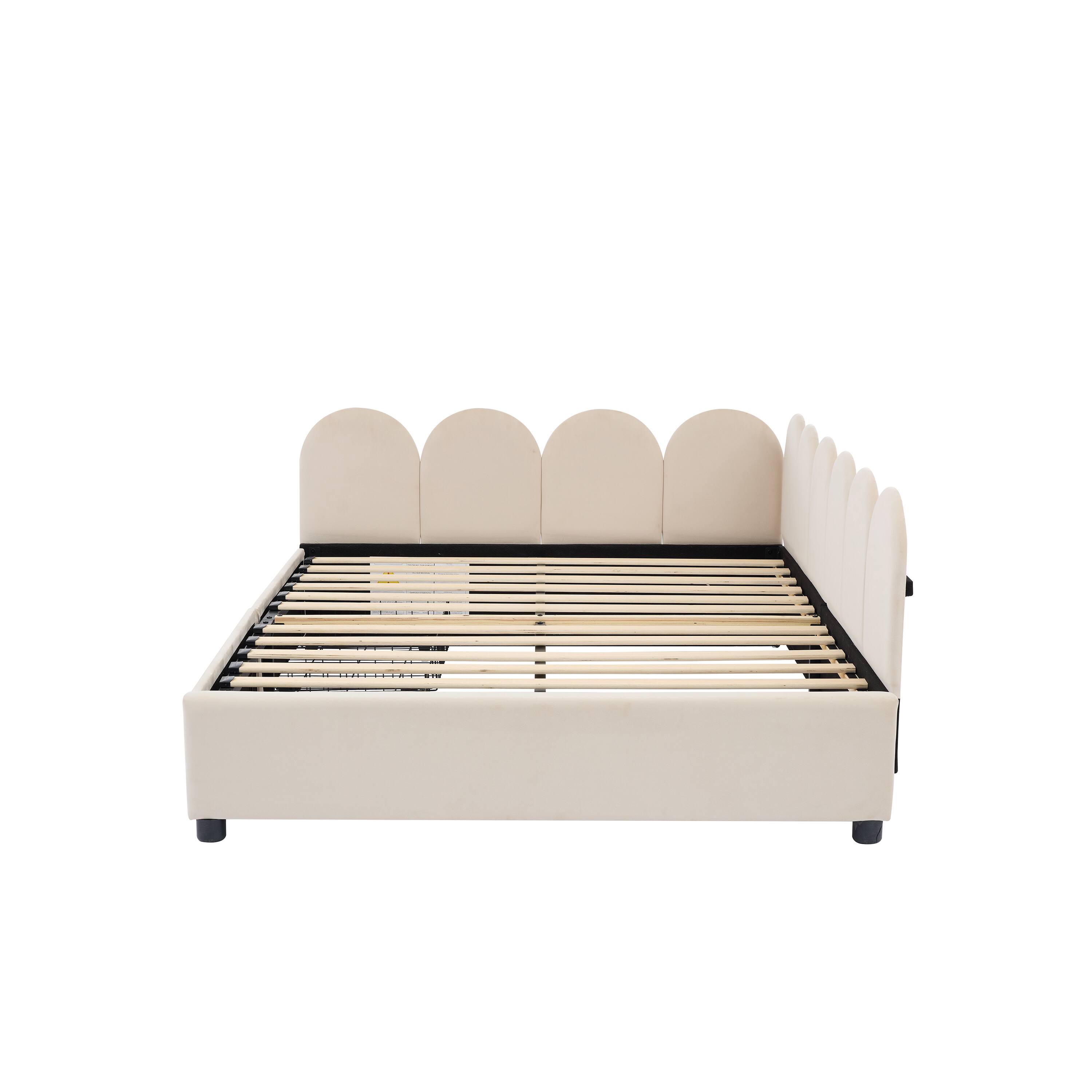 Alt View 1. Tiramisubest - Full Size Upholstered Daybed with 2 Drawers, Velvet Sofabed with Soft Fabric Headboard, No Box-spring Needed, Beige - Beige.