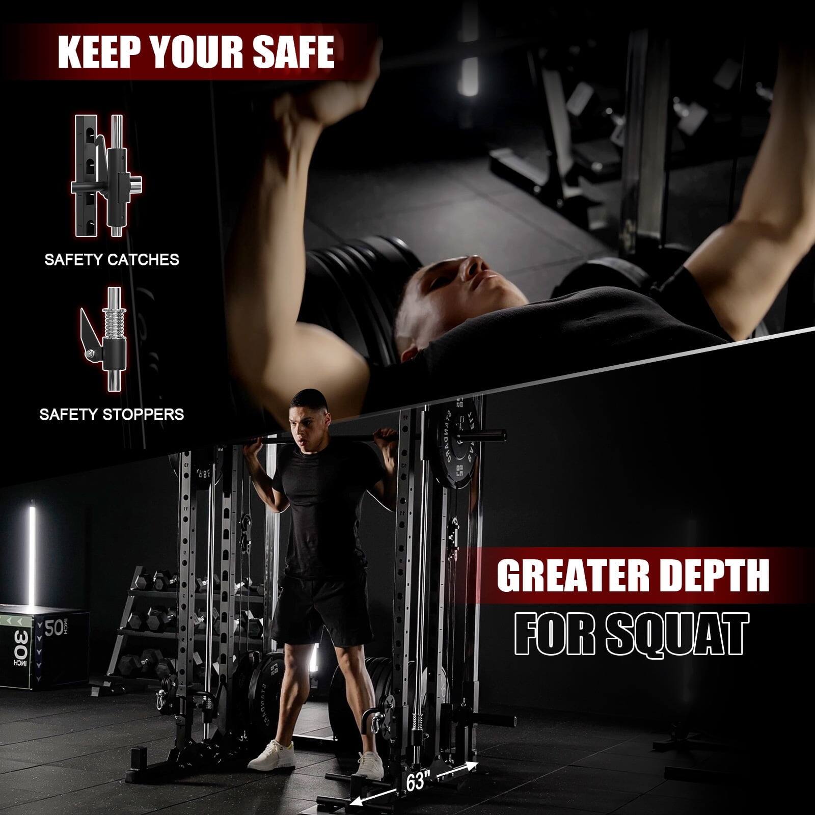 KEEP YOUR SAFE SAFETY CATCHES SAFETY STOPPERS GREATER DEPTH FOR SQUAT 63"