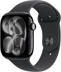 Apple Watch Series 11 (GPS+Cellular) 46mm Aluminum Case with Black Sport Band - M/L - Jet Black - (2025) - Front_Zoom