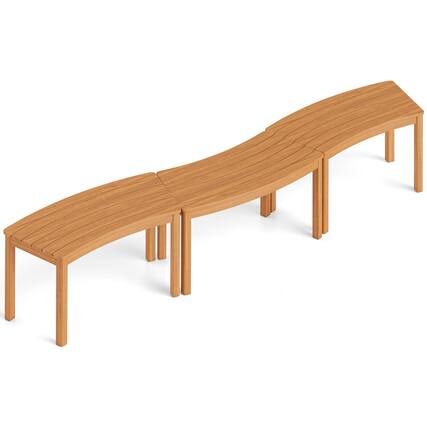 Front. Gymax - Gymax Outdoor Curved Acacia Wood Bench Set of 3 Patio Garden Backless Fire Pit Bench - Yellow.