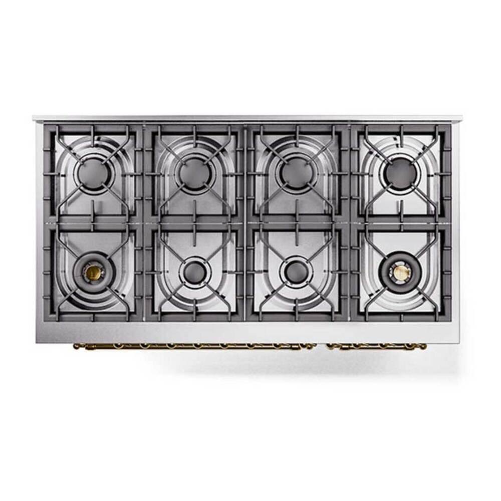 Alt View 6. ILVE - ILVE Nostalgie II 48 inch Dual Fuel Range with 8 Black Brass Sealed Burners(Limited Edition) (White, Brass) - White.